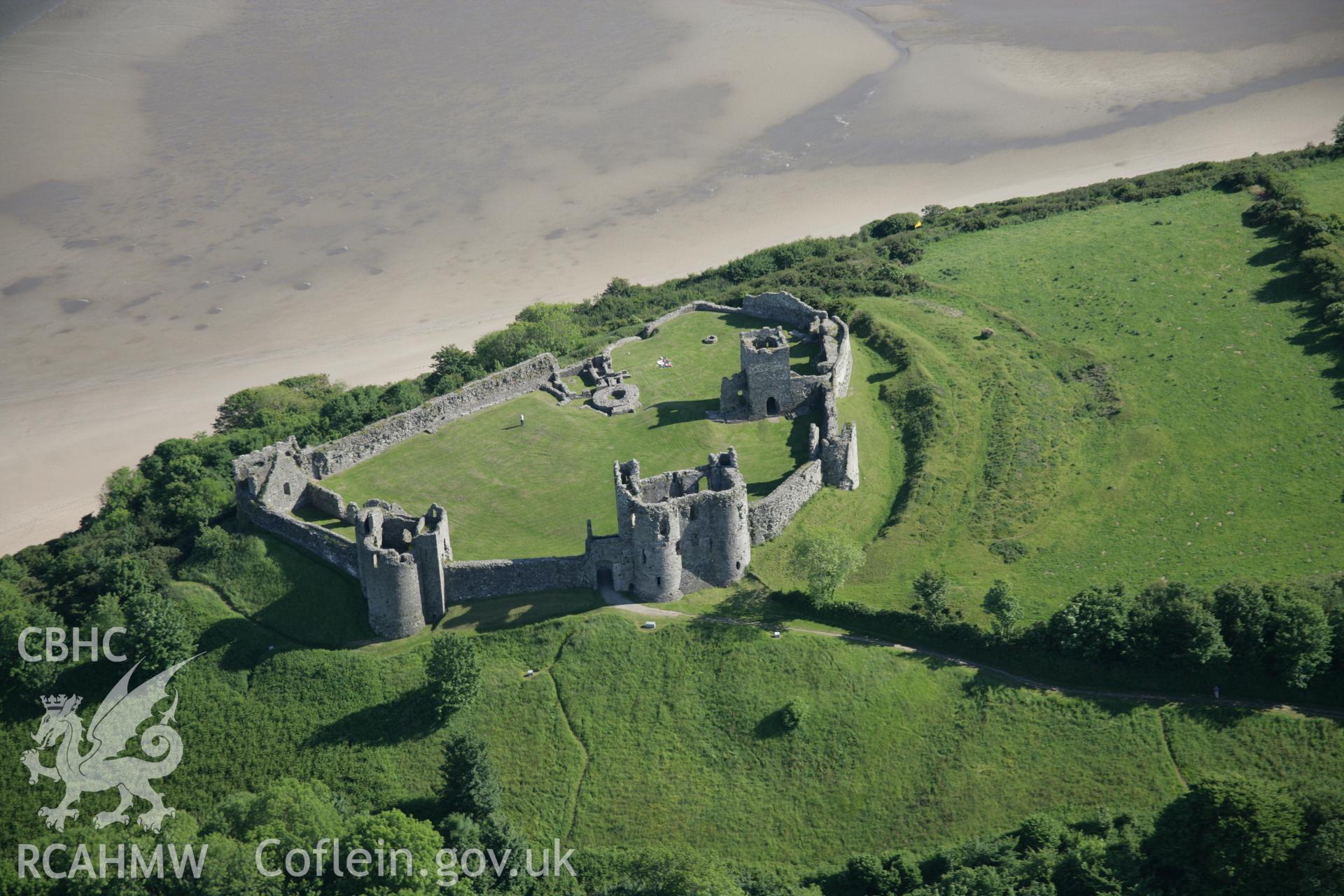 RCAHMW colour oblique aerial photograph of Llanstephan Castle, viewed from the north-east. Taken on 09 June 2005 by Toby Driver