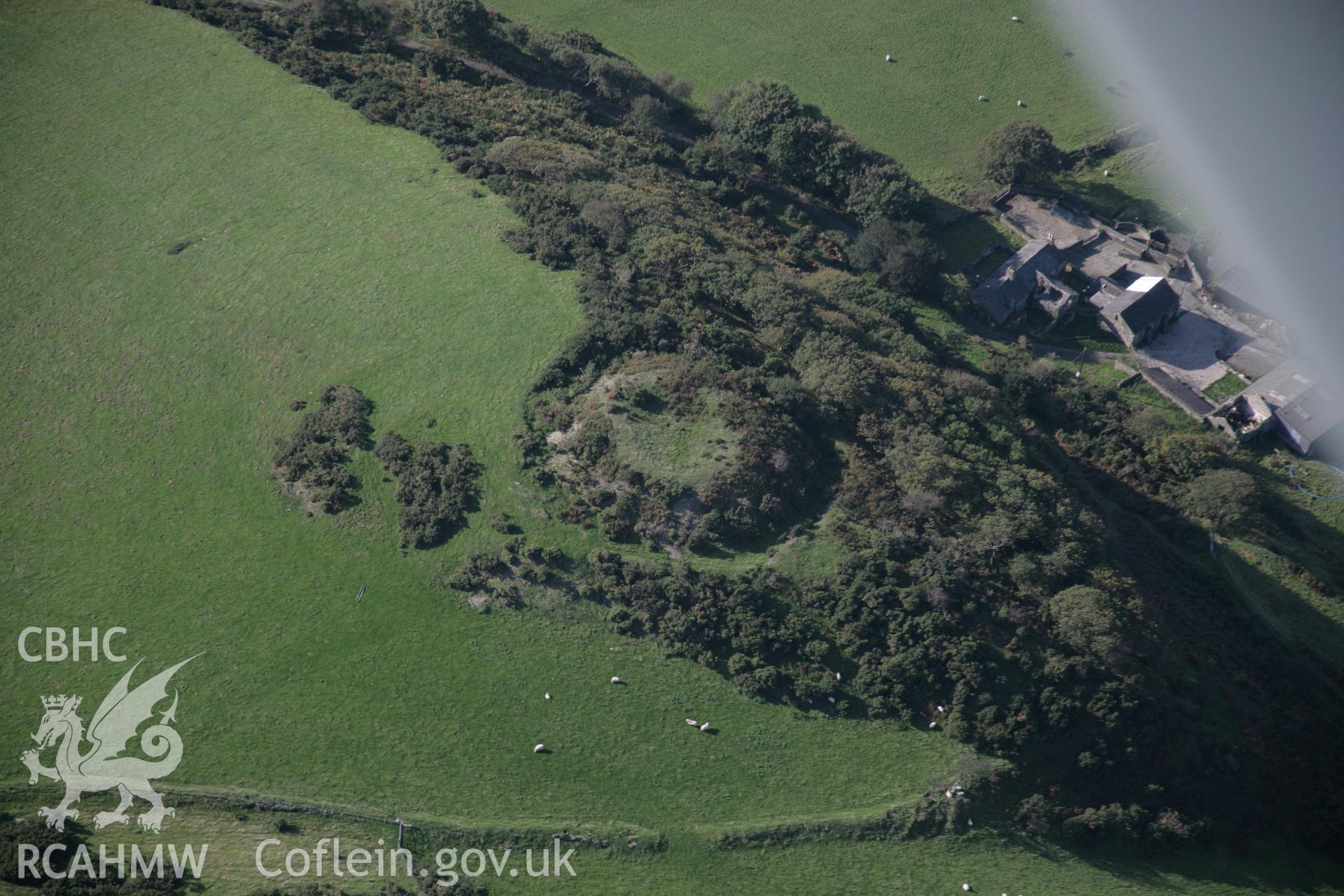 RCAHMW colour oblique aerial photograph of Castell Cynfal Castle Mound from the north-east. Taken on 17 October 2005 by Toby Driver