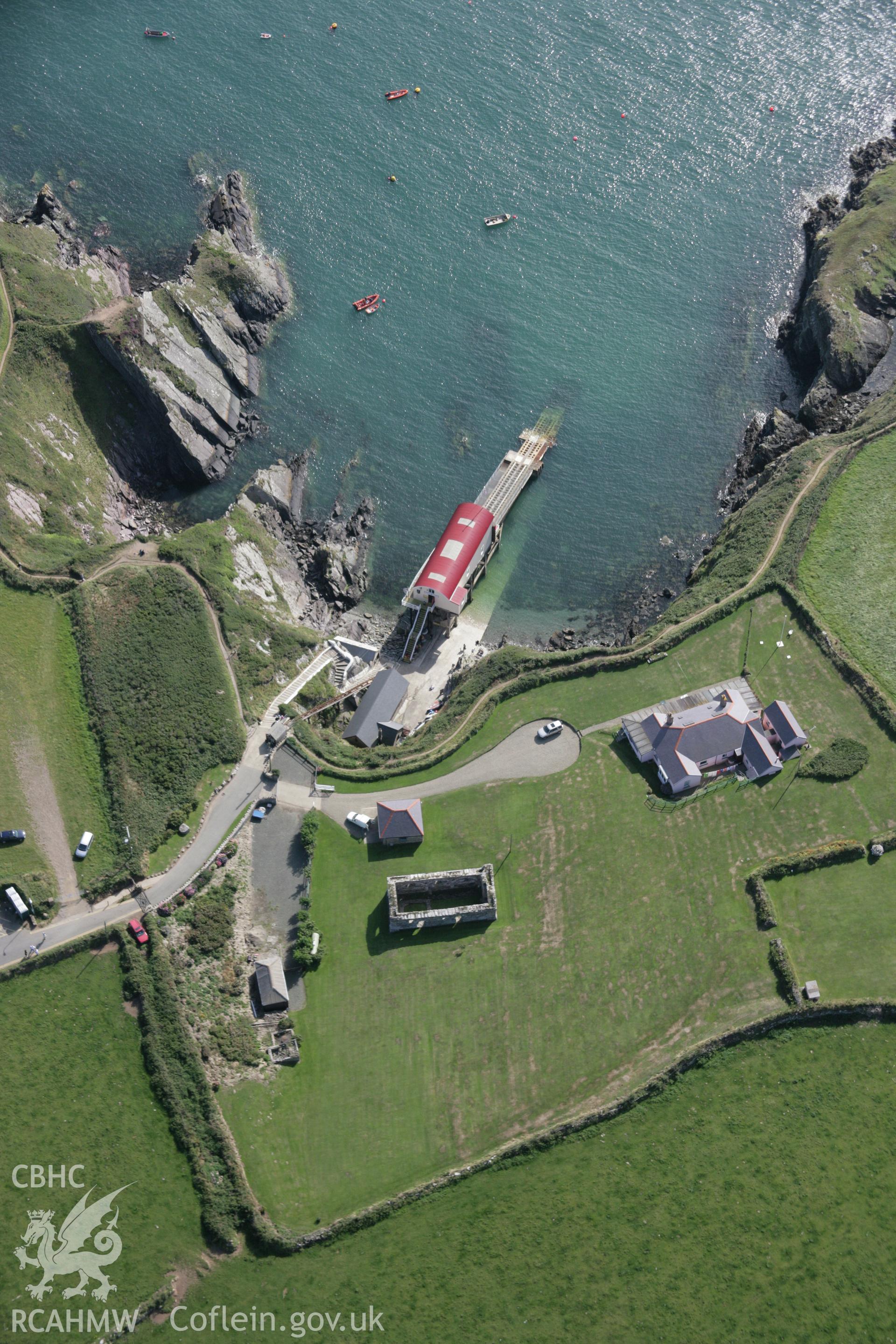 RCAHMW digital colour oblique photograph of St. Justinian's Chapel and St David's Lifeboat Station viewed from the north-east. Taken on 01/09/2005 by T.G. Driver.
