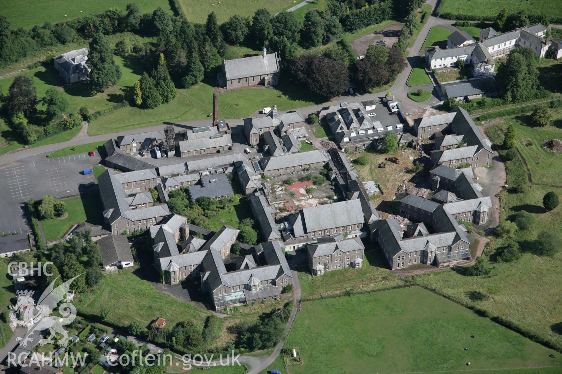 RCAHMW digital colour oblique photograph of the Mid-Wales Mental Hospital at Talgarth viewed from the south-west. Taken on 02/09/2005 by T.G. Driver.