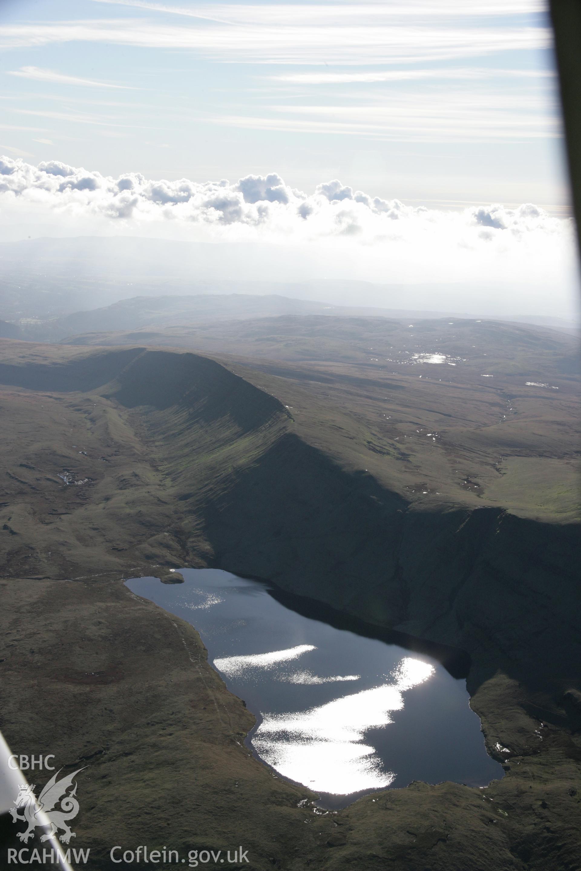 RCAHMW colour oblique photograph of Llyn y Fan Fawr, lake, view looking south. Taken by Toby Driver on 17/11/2005.