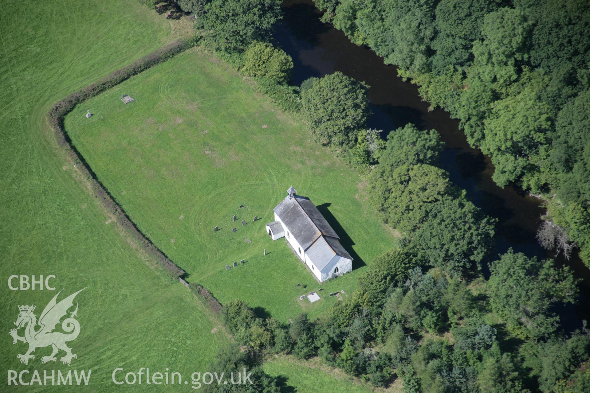 RCAHMW colour oblique aerial photograph of Llanynis Church, (St David), viewed from the south-east. Taken on 02 September 2005 by Toby Driver