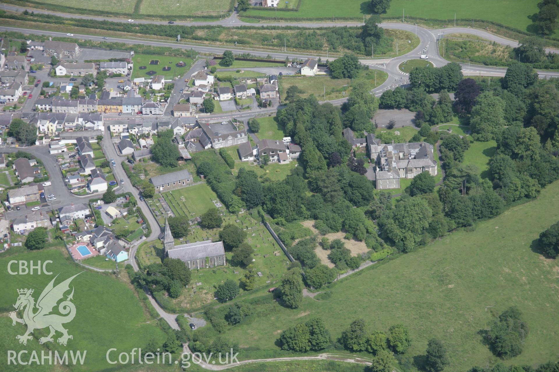RCAHMW colour oblique aerial photograph of the College of Saints Maurice & Thomas, Abergwili, later The Bishop's Palace, and now Carmarthenshire Museum. Viewed from the south. Taken on 11 July 2005 by Toby Driver