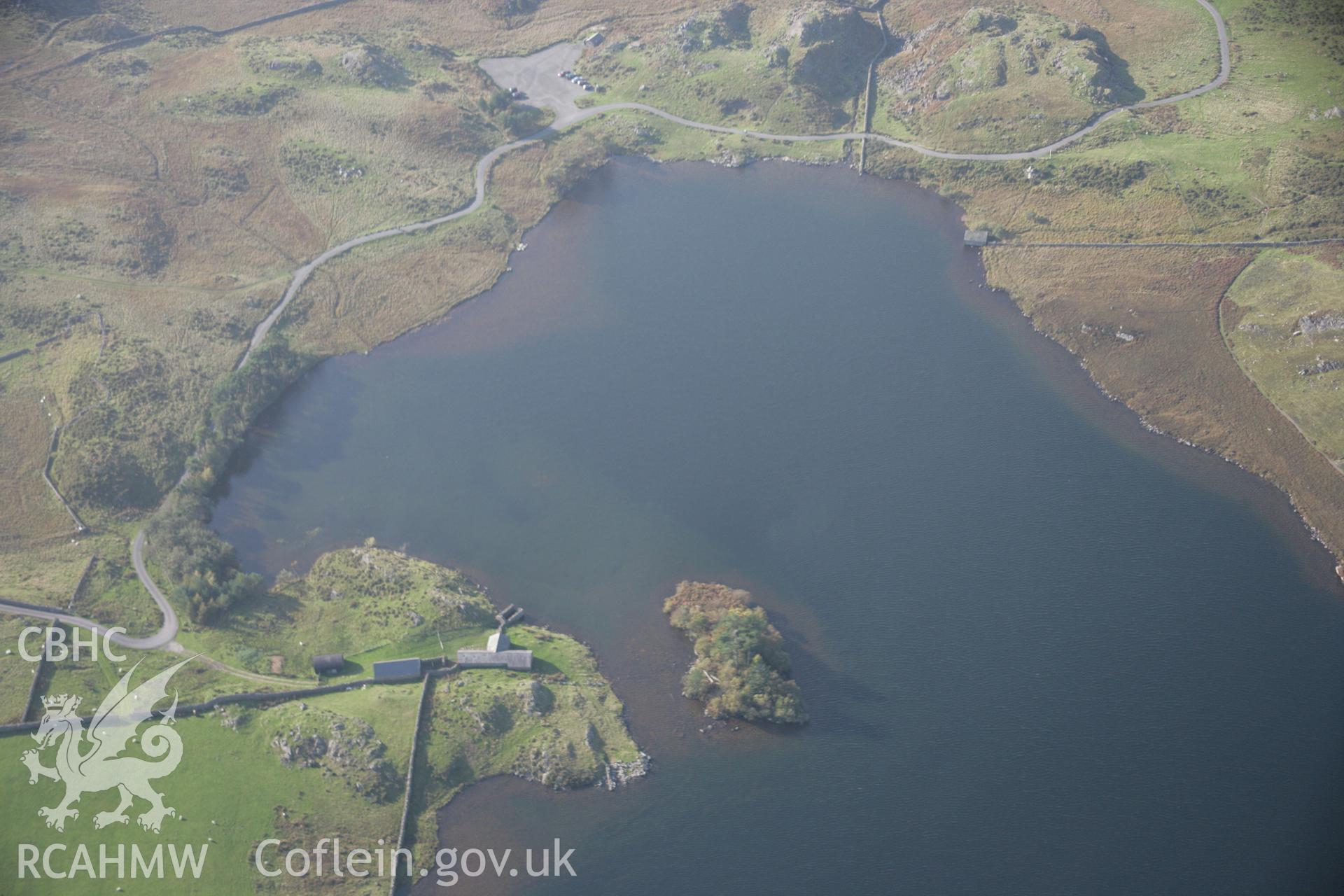 RCAHMW colour oblique aerial photograph of north lake, Llynnau Cregennen, viewed looking towards the west. Taken on 17 October 2005 by Toby Driver