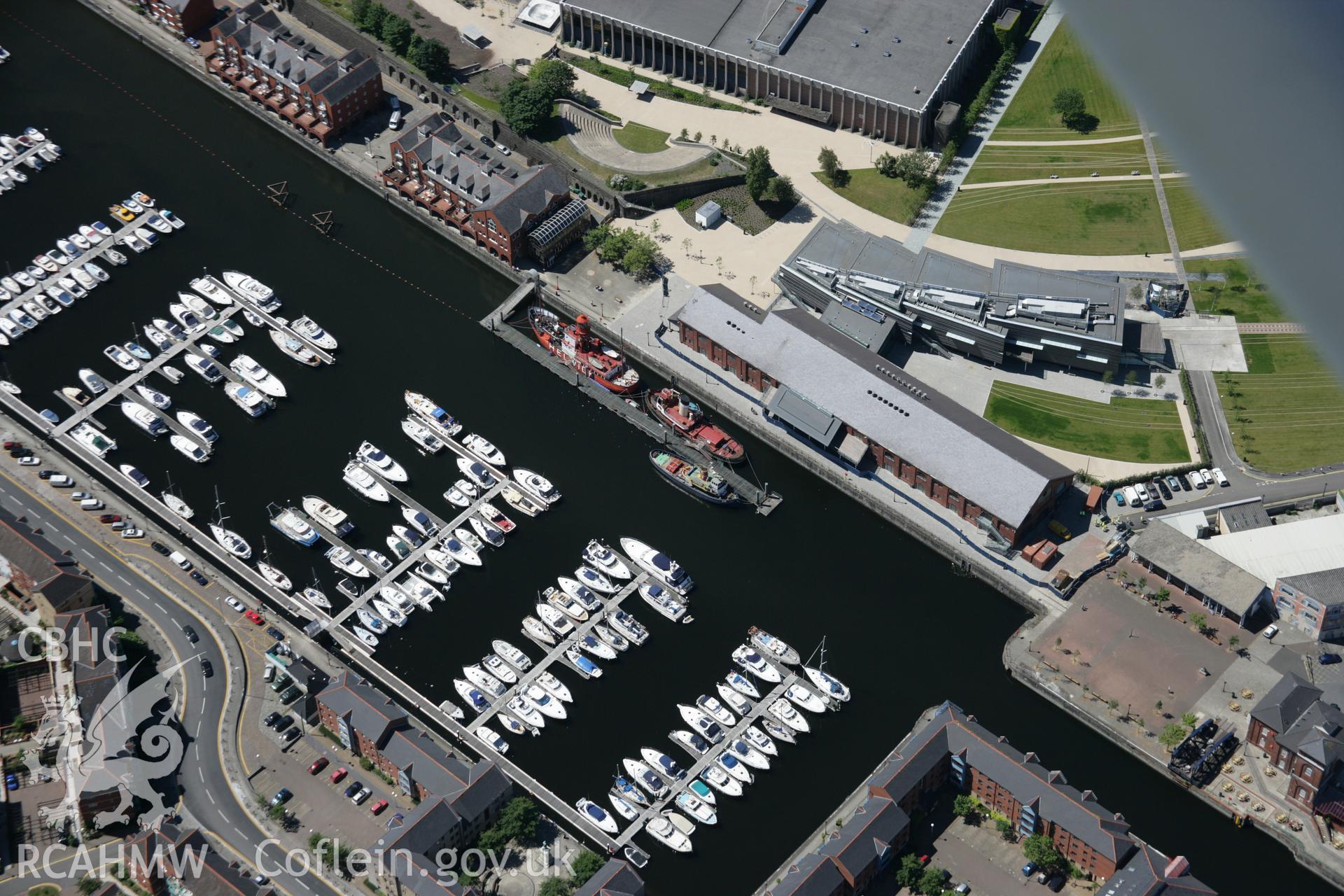 RCAHMW colour oblique aerial photograph of National Waterfront Museum, Swansea, viewed from the south. Taken on 22 June 2005 by Toby Driver