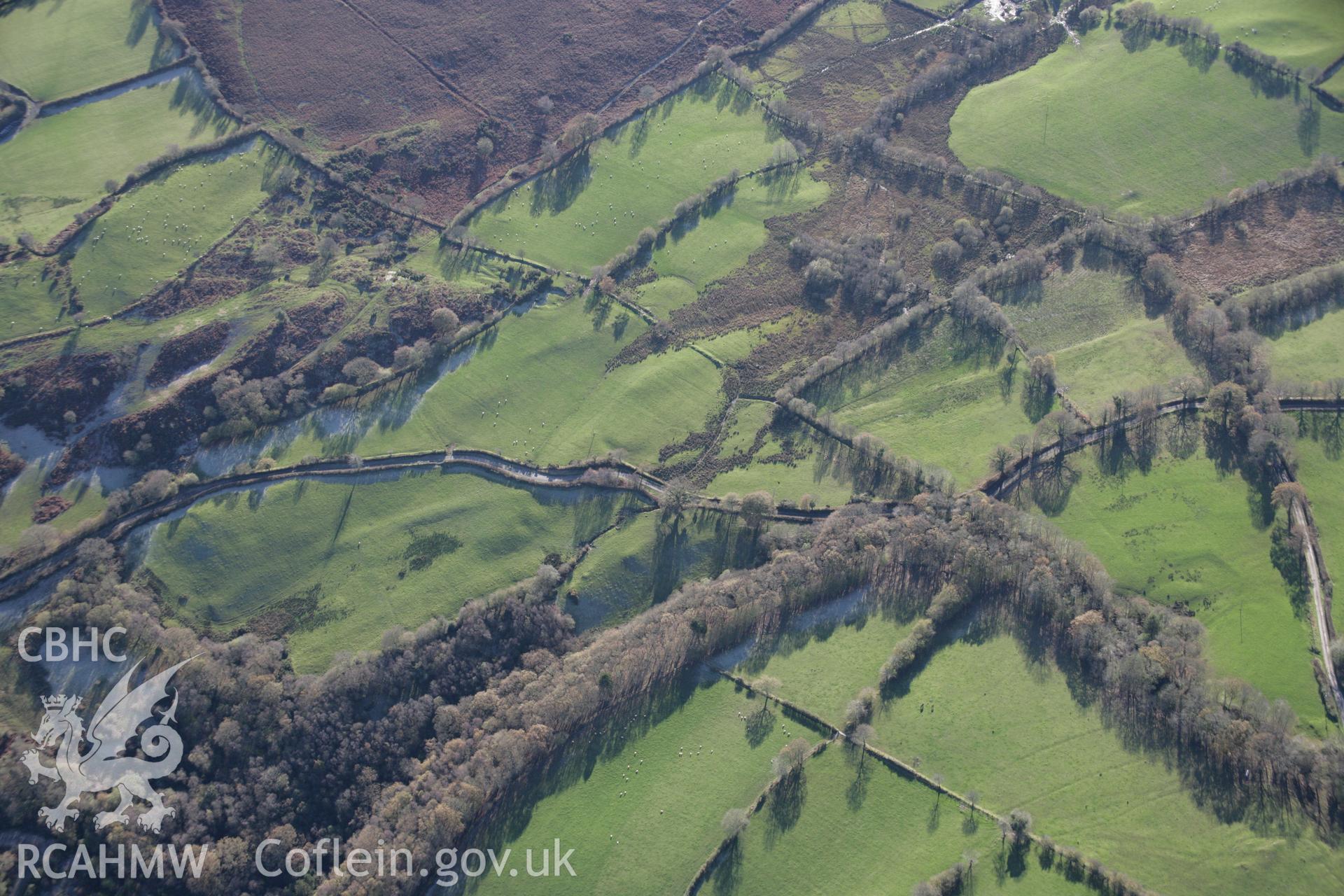 RCAHMW colour oblique photograph of Roman road east of Porthyrhyd, view from north-east. Taken by Toby Driver on 17/11/2005.