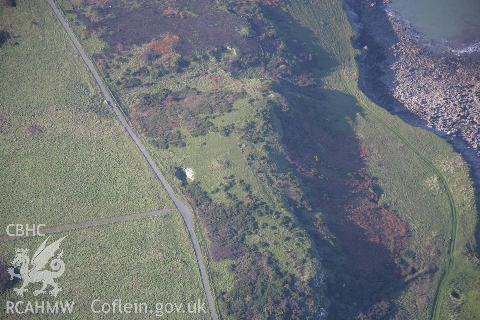 RCAHMW colour oblique aerial photograph of Linney Head Barrow showing general view from the east. Taken on 19 November 2005 by Toby Driver