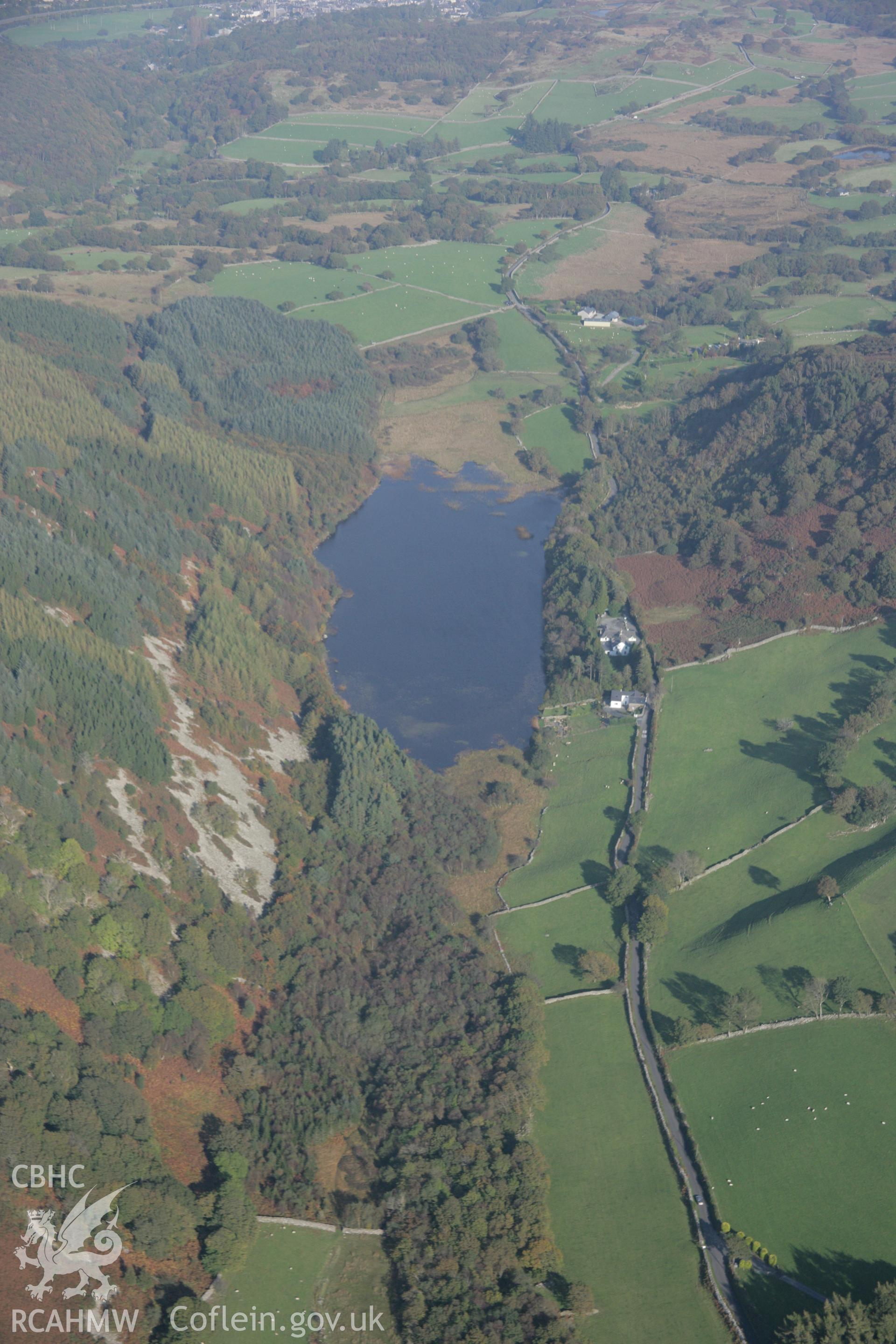 RCAHMW colour oblique aerial photograph of Llyn Gwernan in landscape view towards the north-east. Taken on 17 October 2005 by Toby Driver