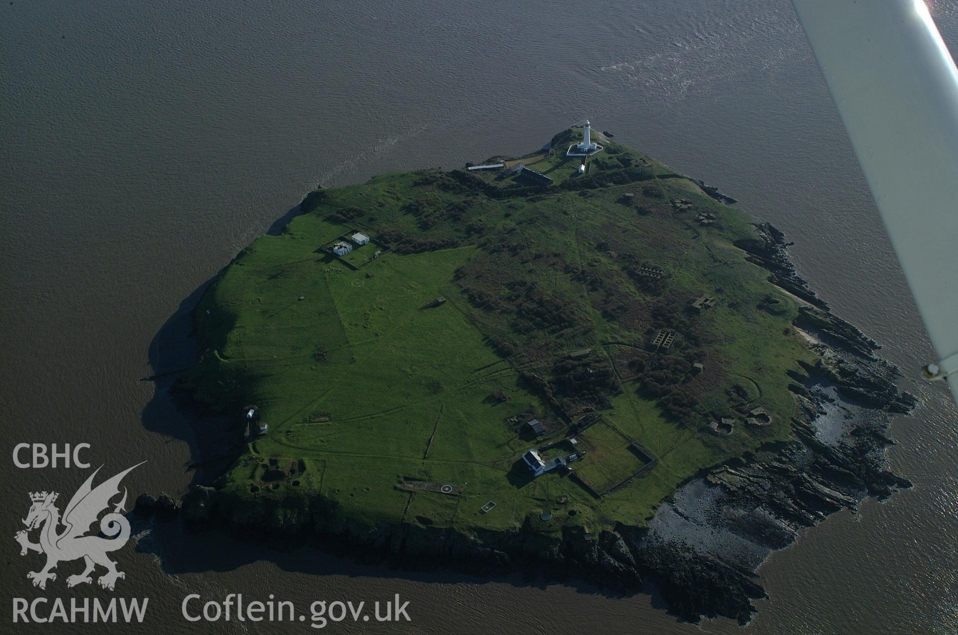 RCAHMW colour oblique aerial photograph of Flat Holm Island taken on 13/01/2005 by Toby Driver