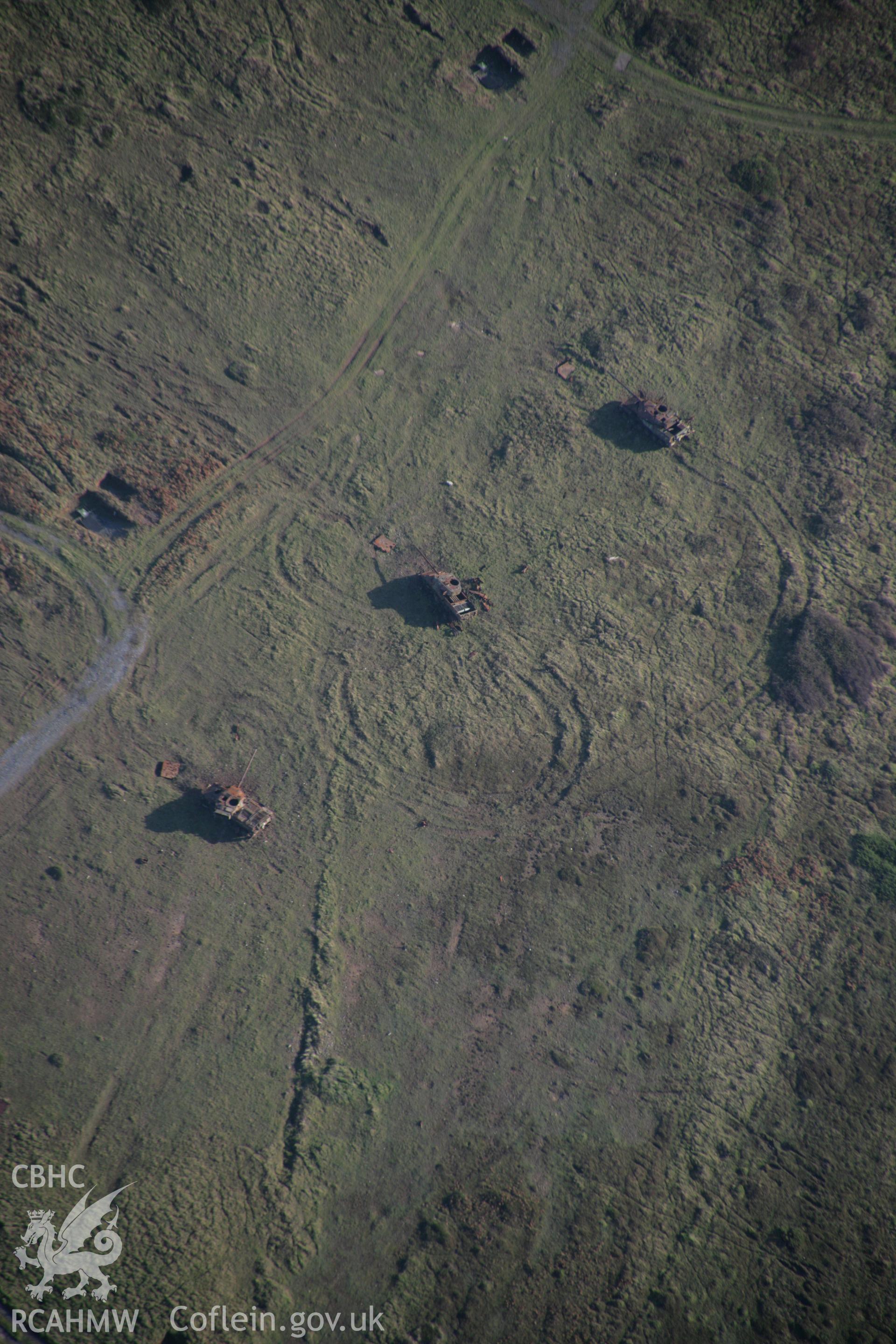 RCAHMW colour oblique aerial photograph of Castlemartin Training Area showing tank targets on Linney Down. Taken on 19 November 2005 by Toby Driver