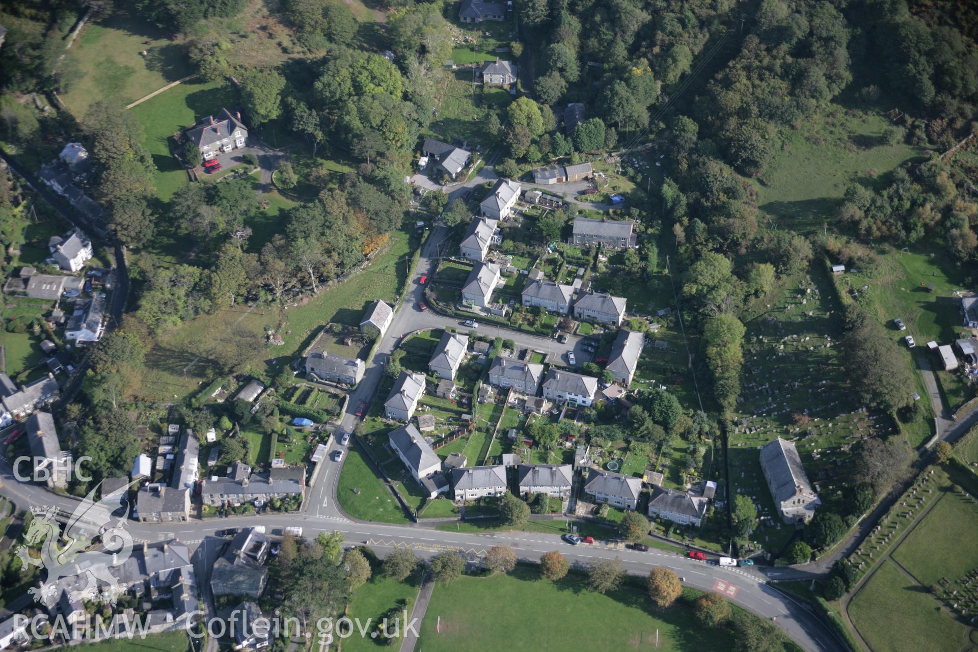 RCAHMW colour oblique aerial photograph of Llwyngwril village, viewed from the west. Taken on 17 October 2005 by Toby Driver