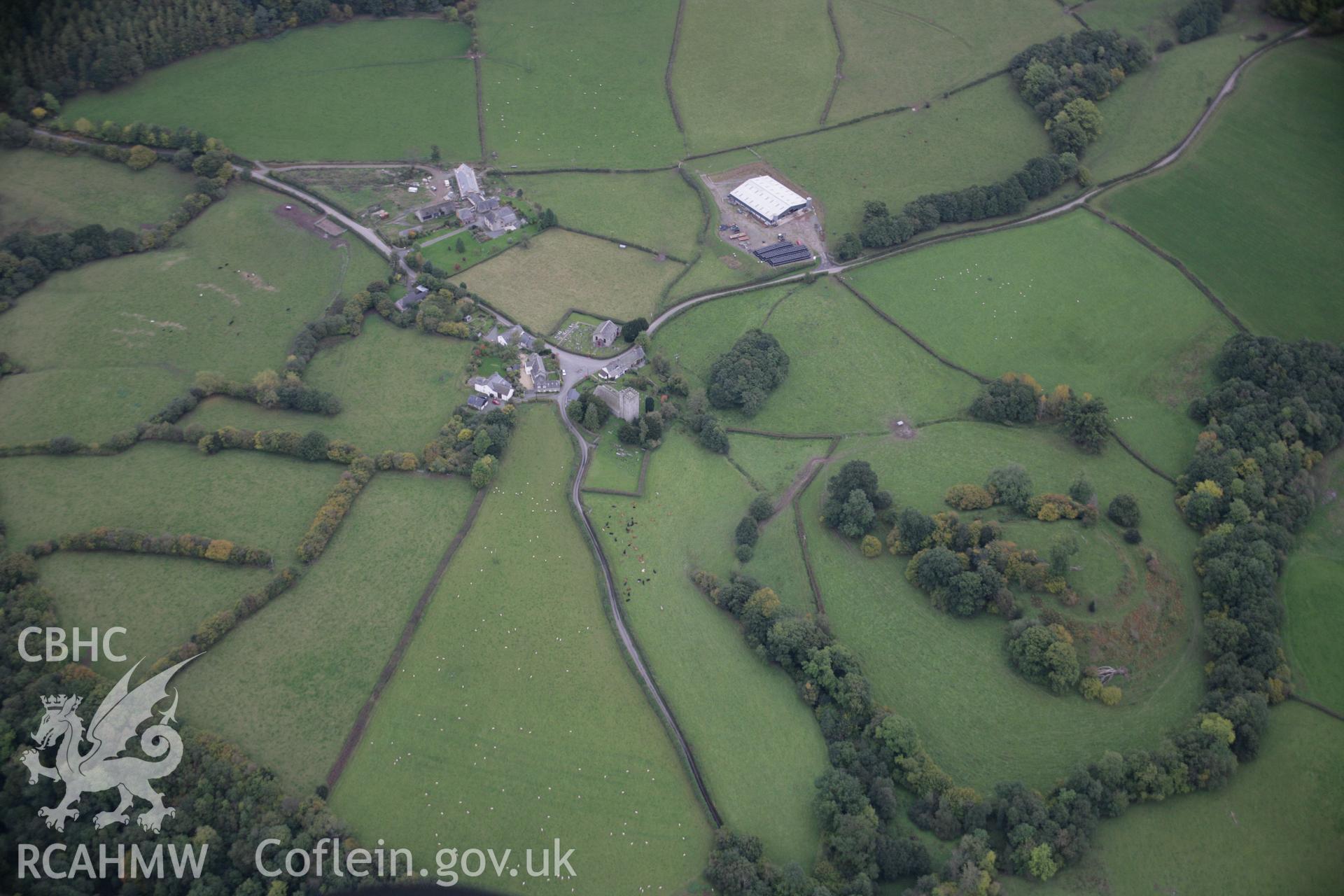 RCAHMW colour oblique aerial photograph of Crickadarn Castle Earthworks from the west. Taken on 13 October 2005 by Toby Driver