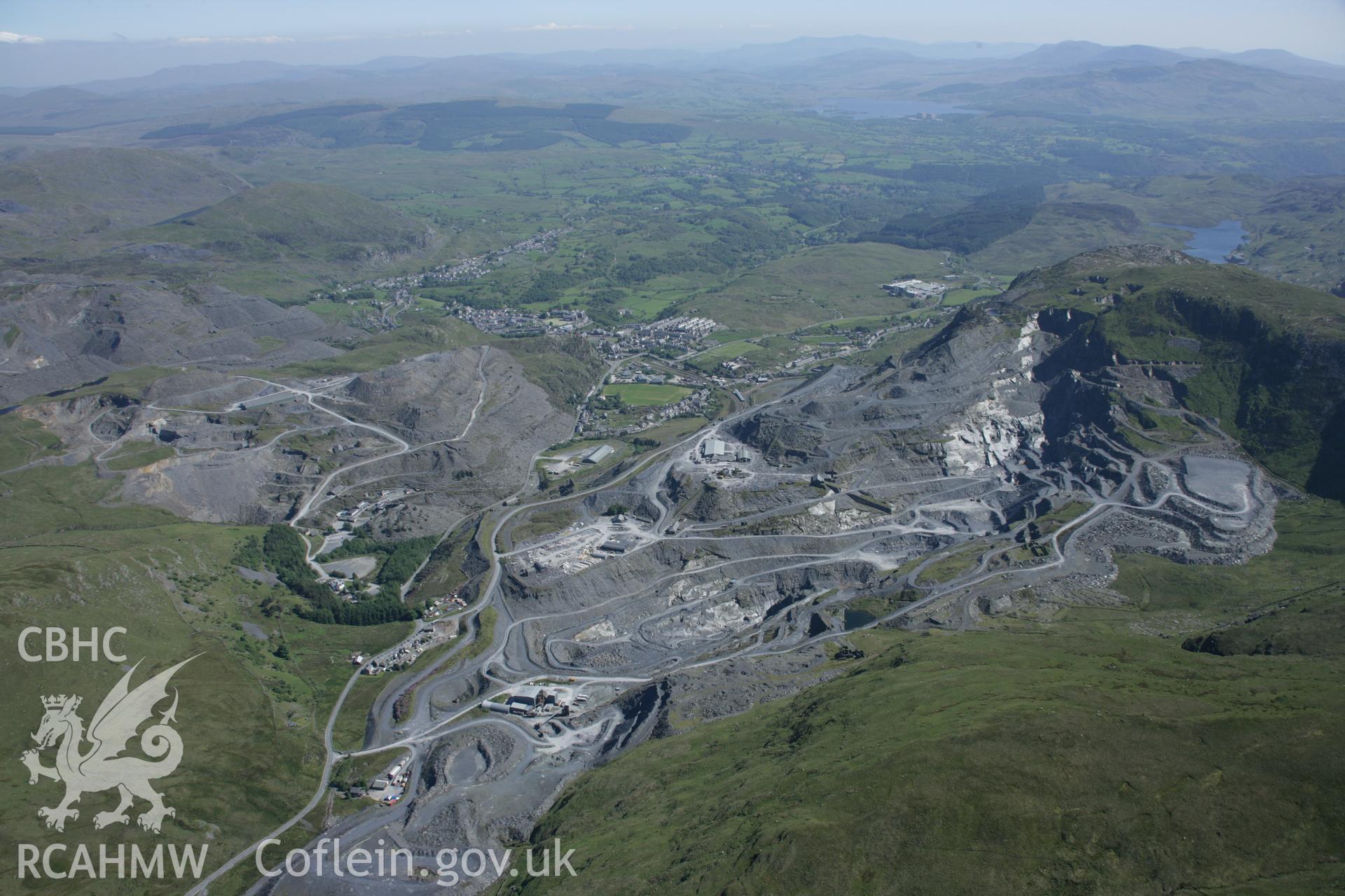 RCAHMW digital colour oblique photograph of Gloddfa Ganol Slate Quarry viewed from the north-east. Taken on 08/06/2005 by T.G. Driver.