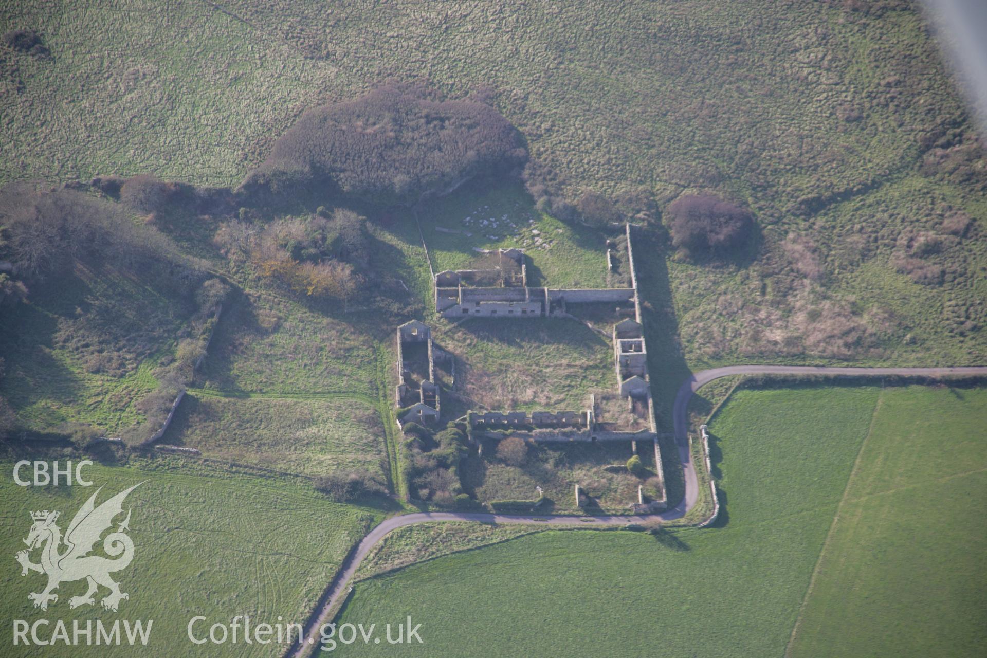 RCAHMW colour oblique aerial photograph of Brownslade Home Farm Complex from the north-east. Taken on 19 November 2005 by Toby Driver