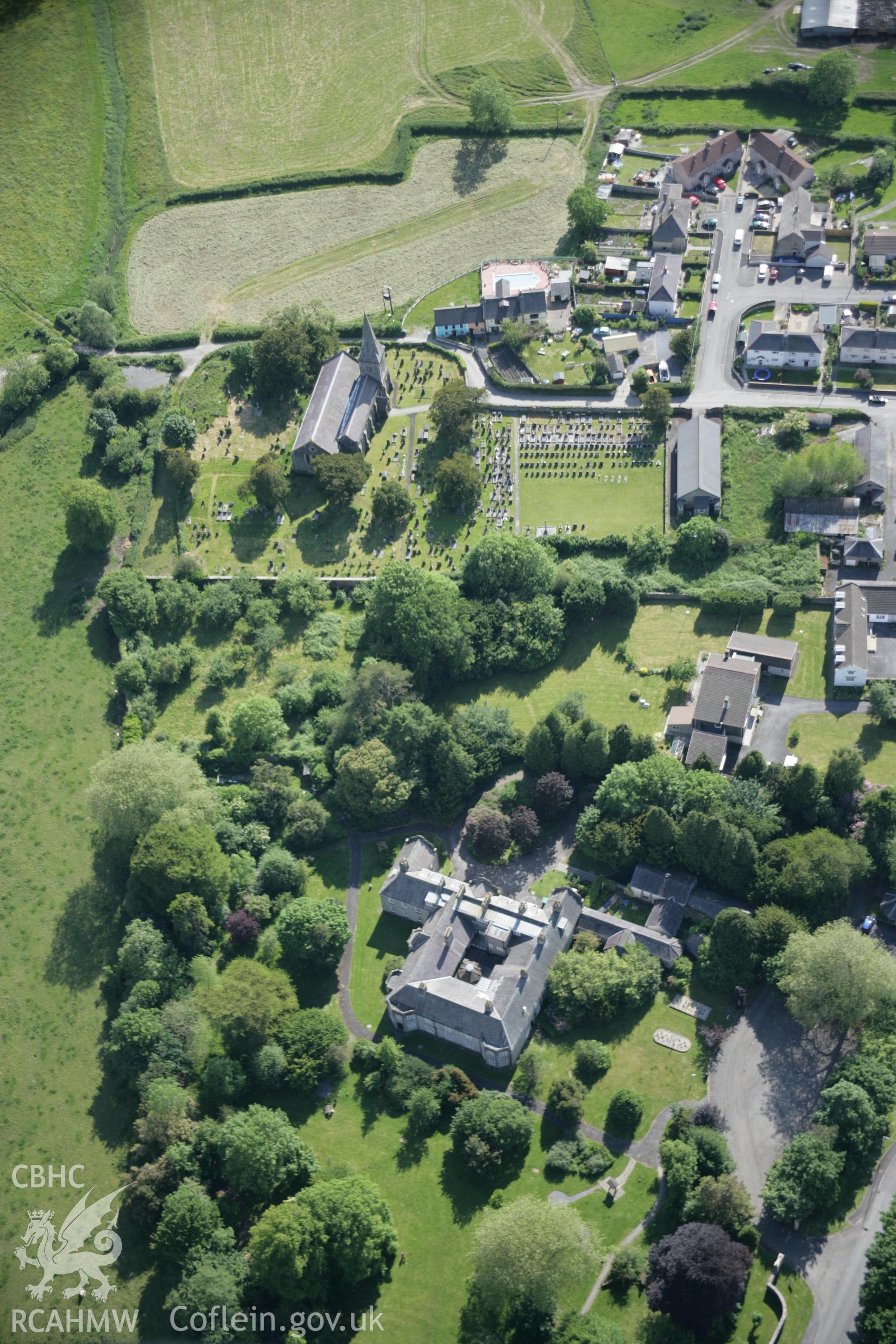 RCAHMW colour oblique aerial photograph of the College of Saints Maurice & Thomas, Abergwili, later The Bishop's Palace, and now Carmarthenshire Museum. Taken on 09 June 2005 by Toby Driver