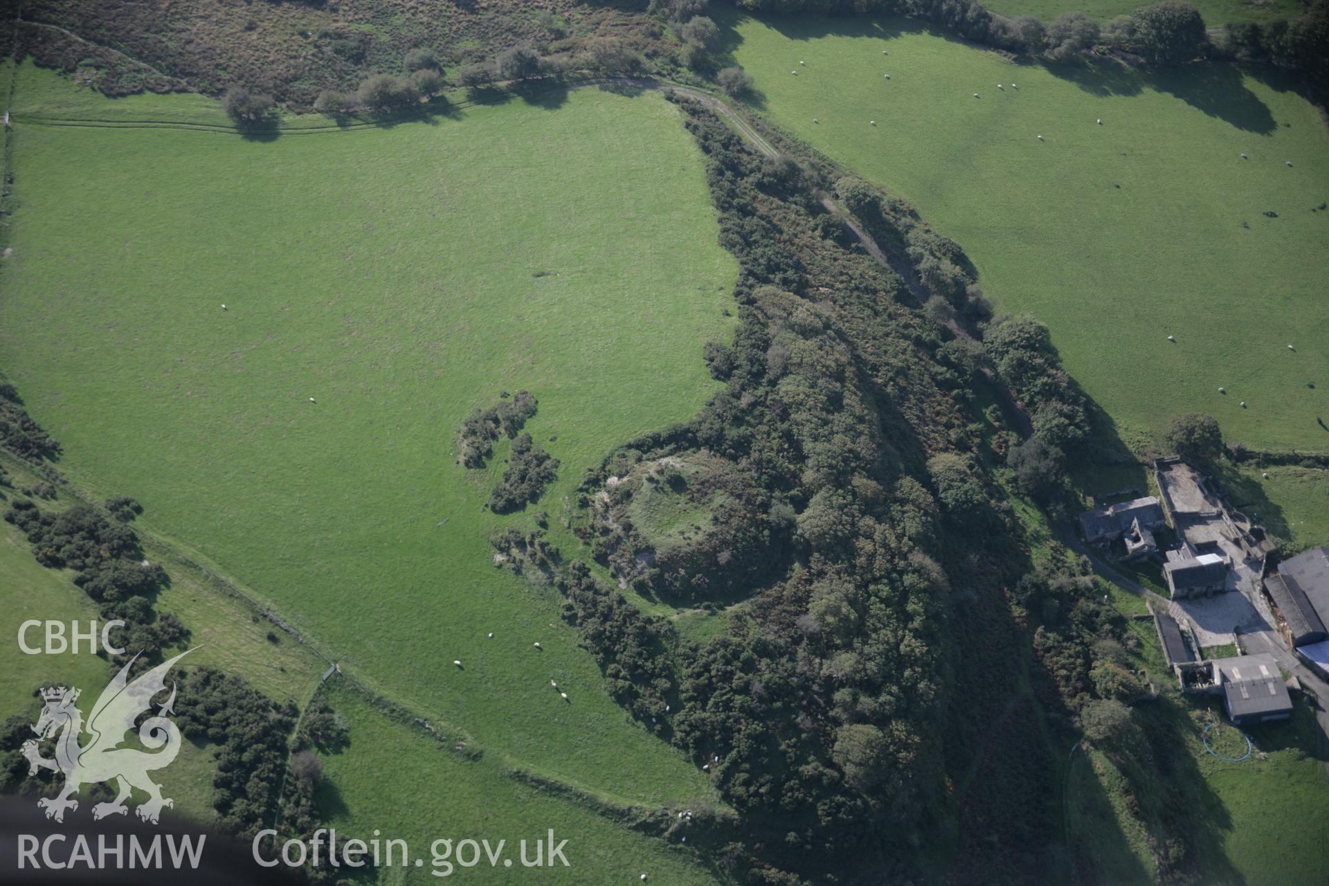 RCAHMW colour oblique aerial photograph of Castell Cynfal Castle Mound from the north-east. Taken on 17 October 2005 by Toby Driver