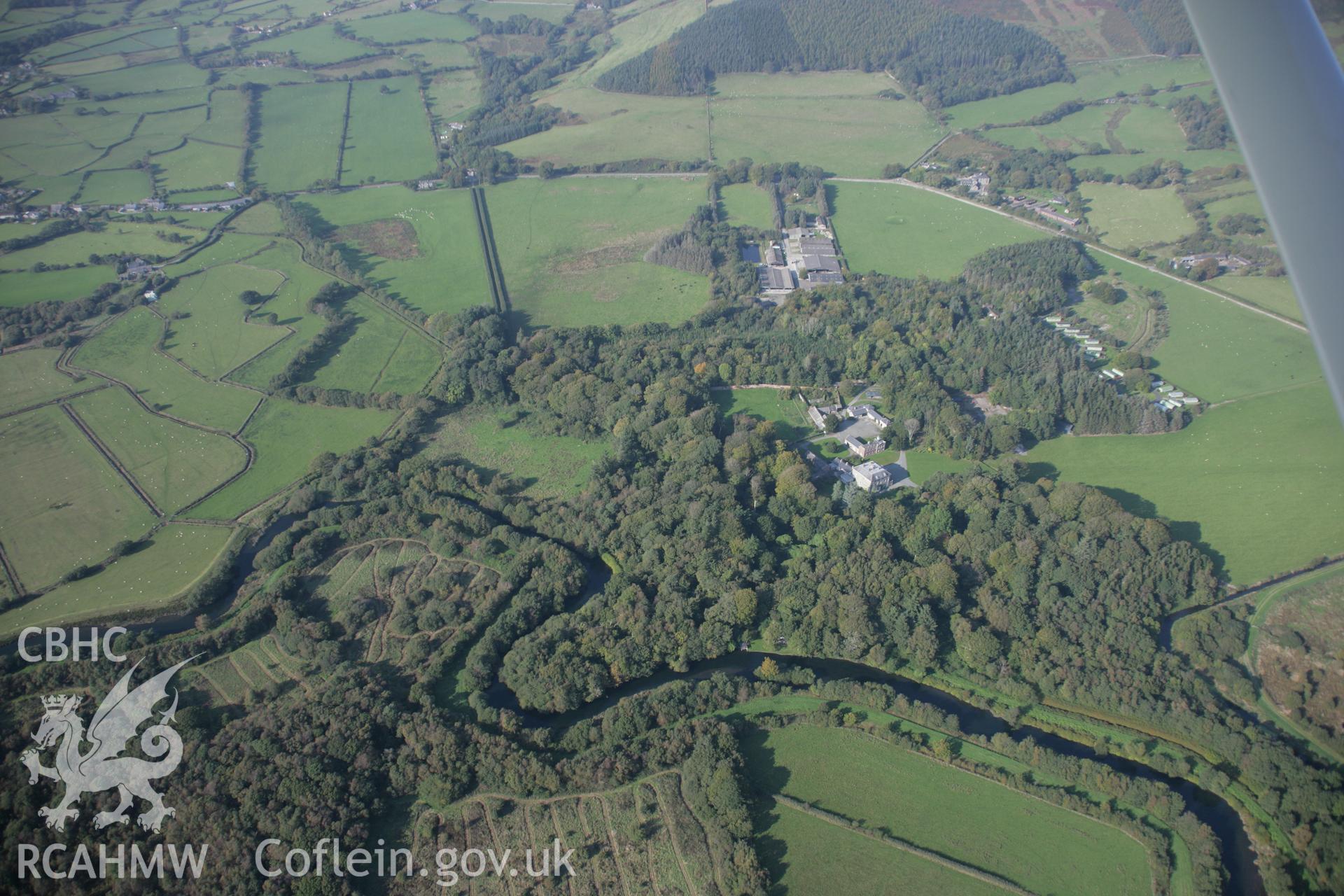 RCAHMW colour oblique aerial photograph of Peniarth Country House Garden, Llanegryn, viewed looking to the north-west. Taken on 17 October 2005 by Toby Driver
