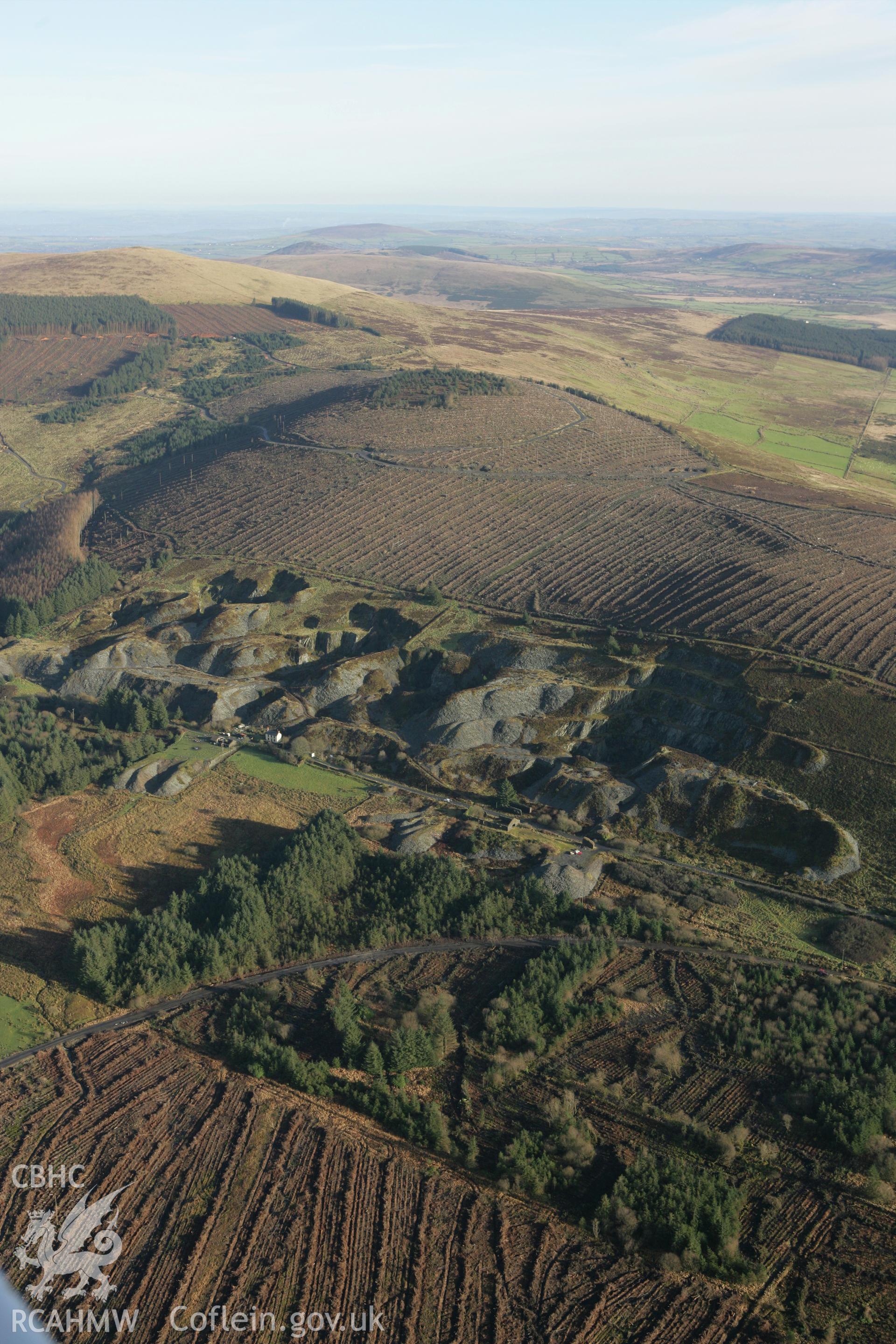 RCAHMW colour oblique photograph of Rosebush Slate Quarries. Taken by Toby Driver on 15/12/2008.