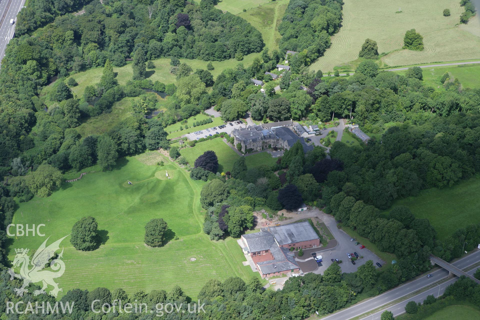 RCAHMW colour oblique photograph of Miskin Manor, Miskin, Pontyclun. Taken by Toby Driver on 21/07/2008.