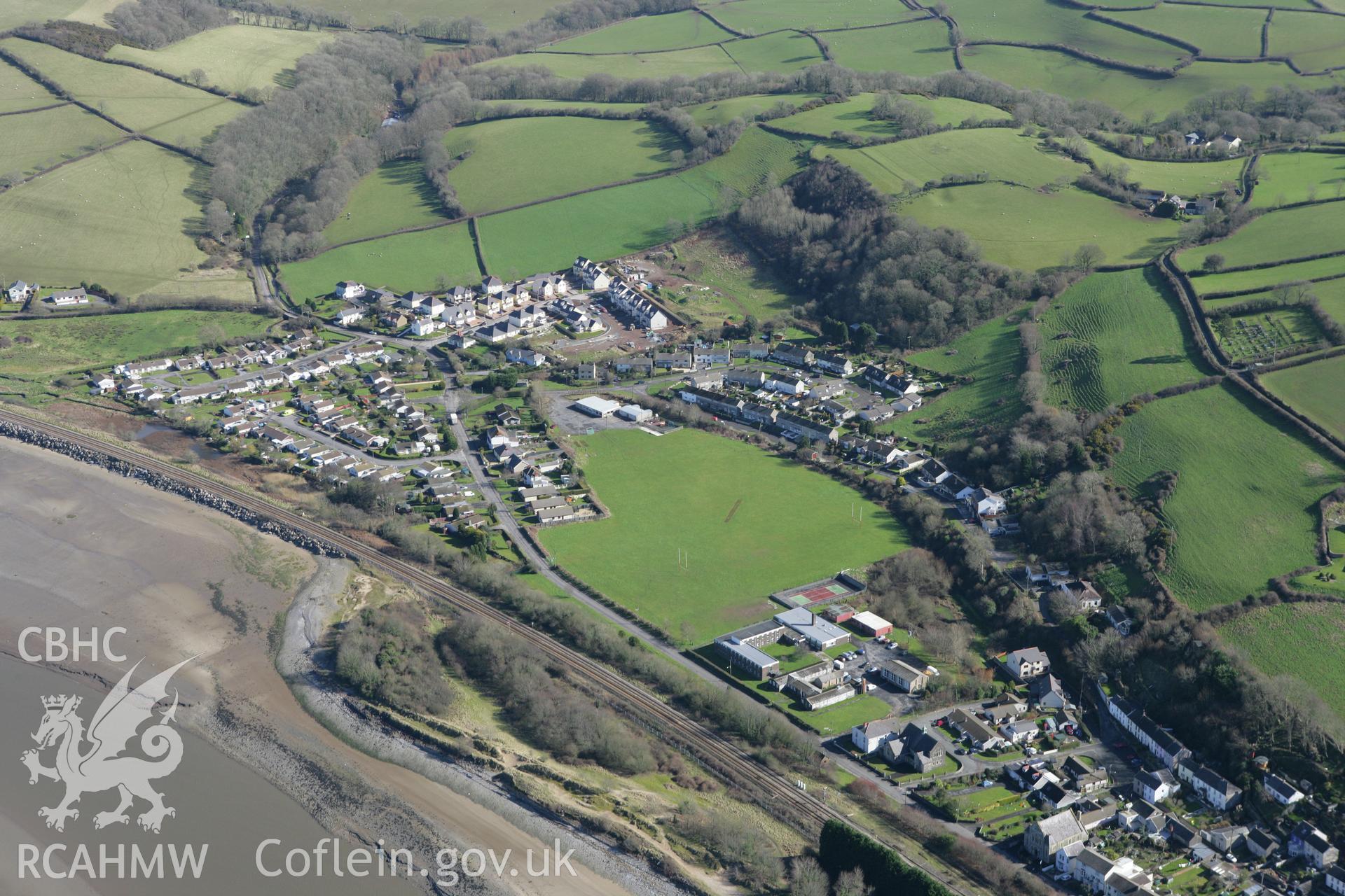 RCAHMW colour oblique photograph of Ferryside village. Taken by Toby Driver on 04/03/2008.