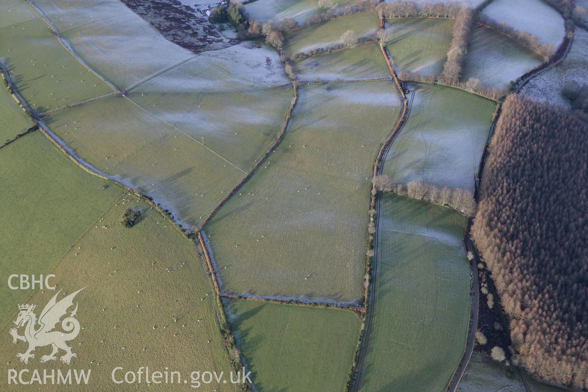 RCAHMW colour oblique photograph of Derlwyn Round Barrow Cemetery. Taken by Toby Driver on 15/12/2008.
