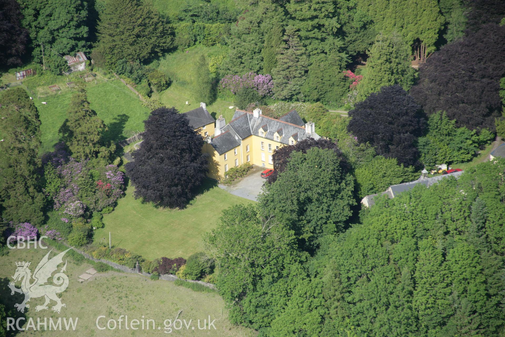 RCAHMW colour oblique aerial photograph of Cwmgwili Grounds and Gardens from the south. Taken on 09 June 2005 by Toby Driver