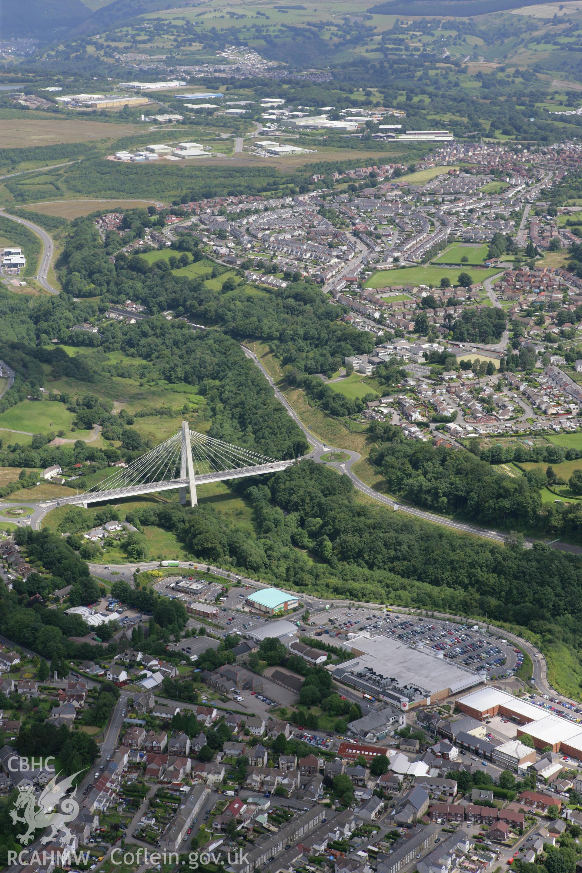 RCAHMW colour oblique photograph of Chartist Bridge, Sirhowy Enterprise Way, Blackwood. Taken by Toby Driver on 21/07/2008.