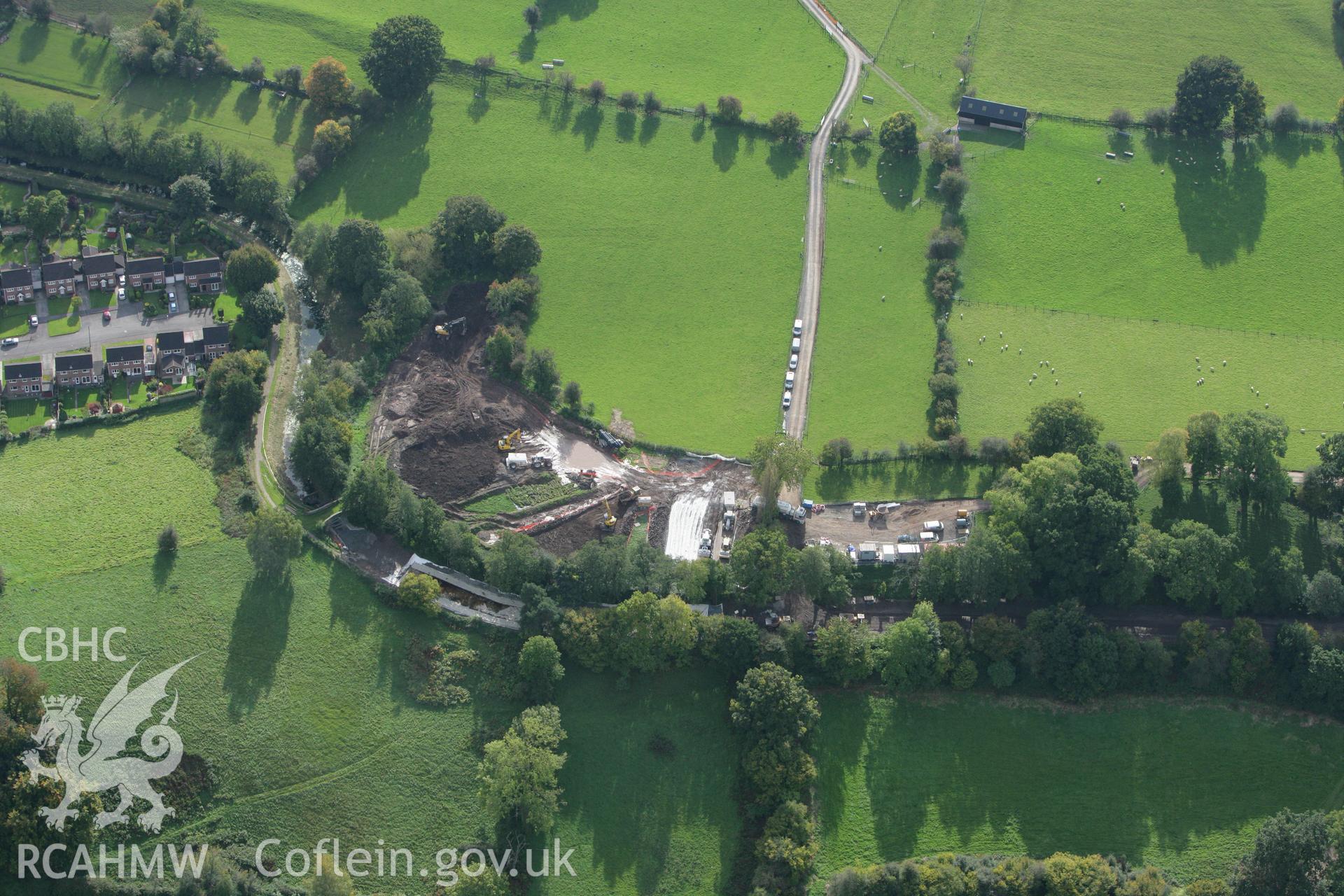 RCAHMW colour oblique photograph of repairs being undertaken to the Brecknock and Abergavenny Canal, north-west of Gilwern Wharf. Taken by Toby Driver on 10/10/2008.