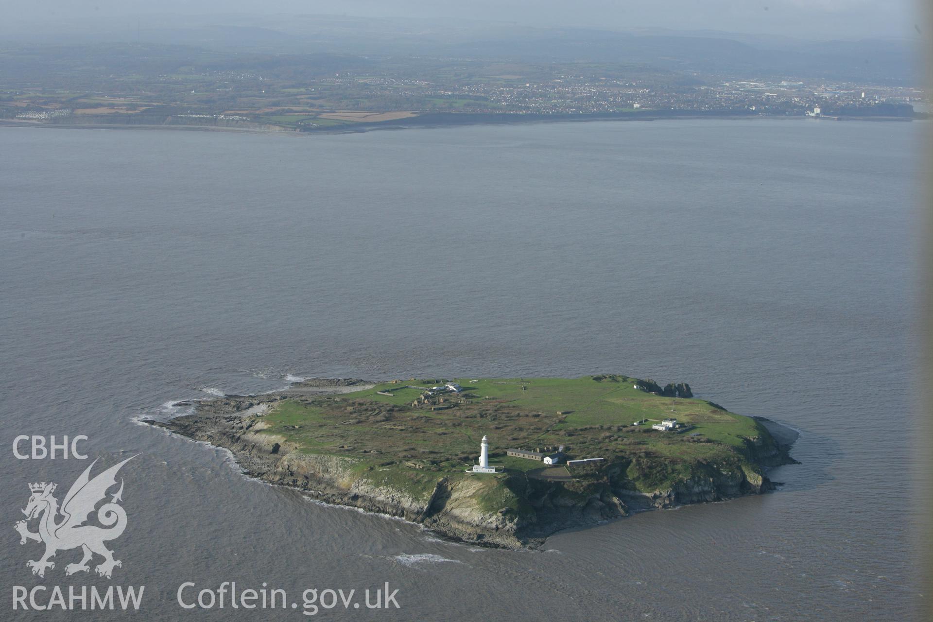 RCAHMW colour oblique photograph of Flat Holm. Taken by Toby Driver on 12/11/2008.