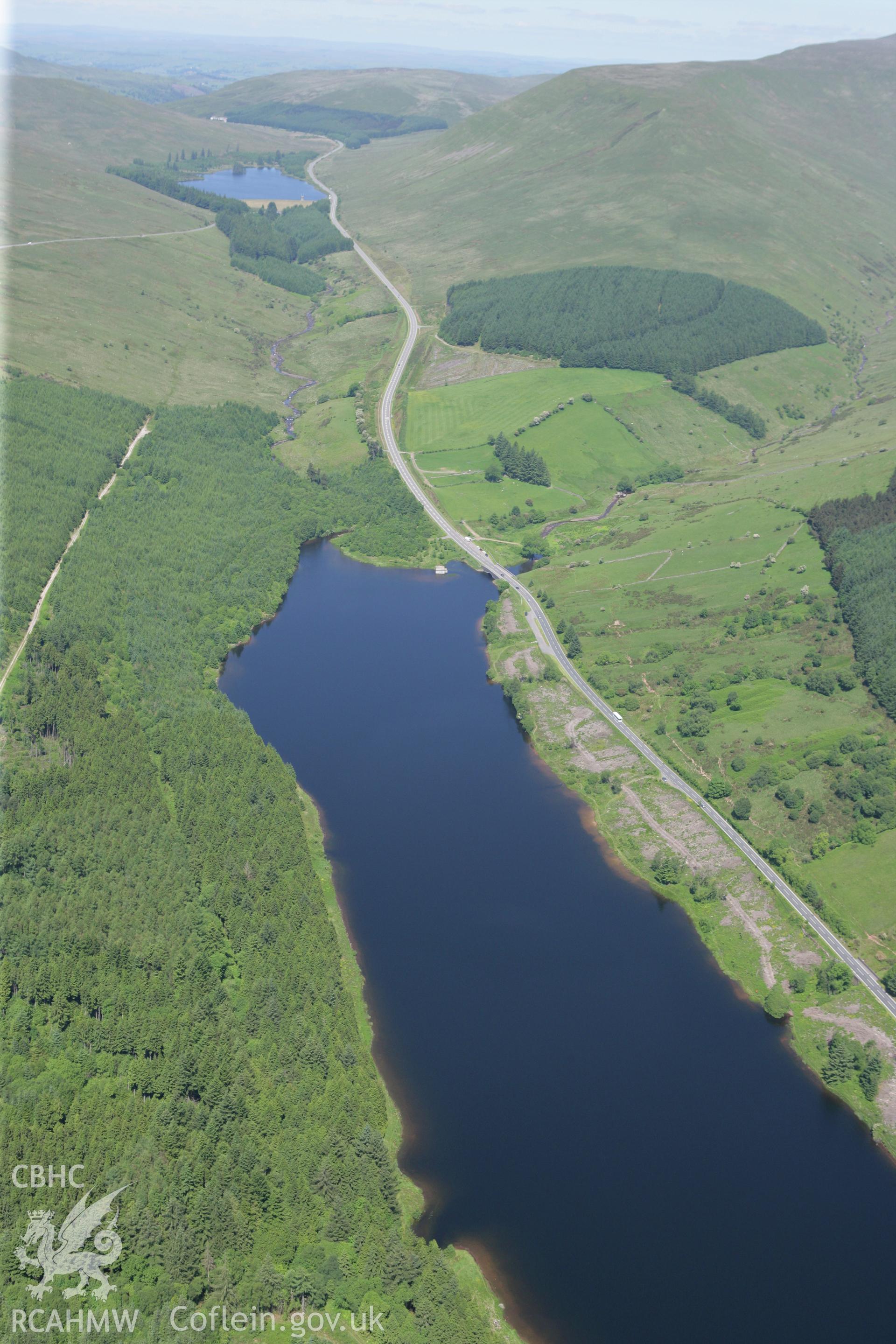 RCAHMW colour oblique photograph of Cantref Reservoir, Taff Fawr Reservoirs, Cardiff Waterworks. Taken by Toby Driver on 09/06/2008.