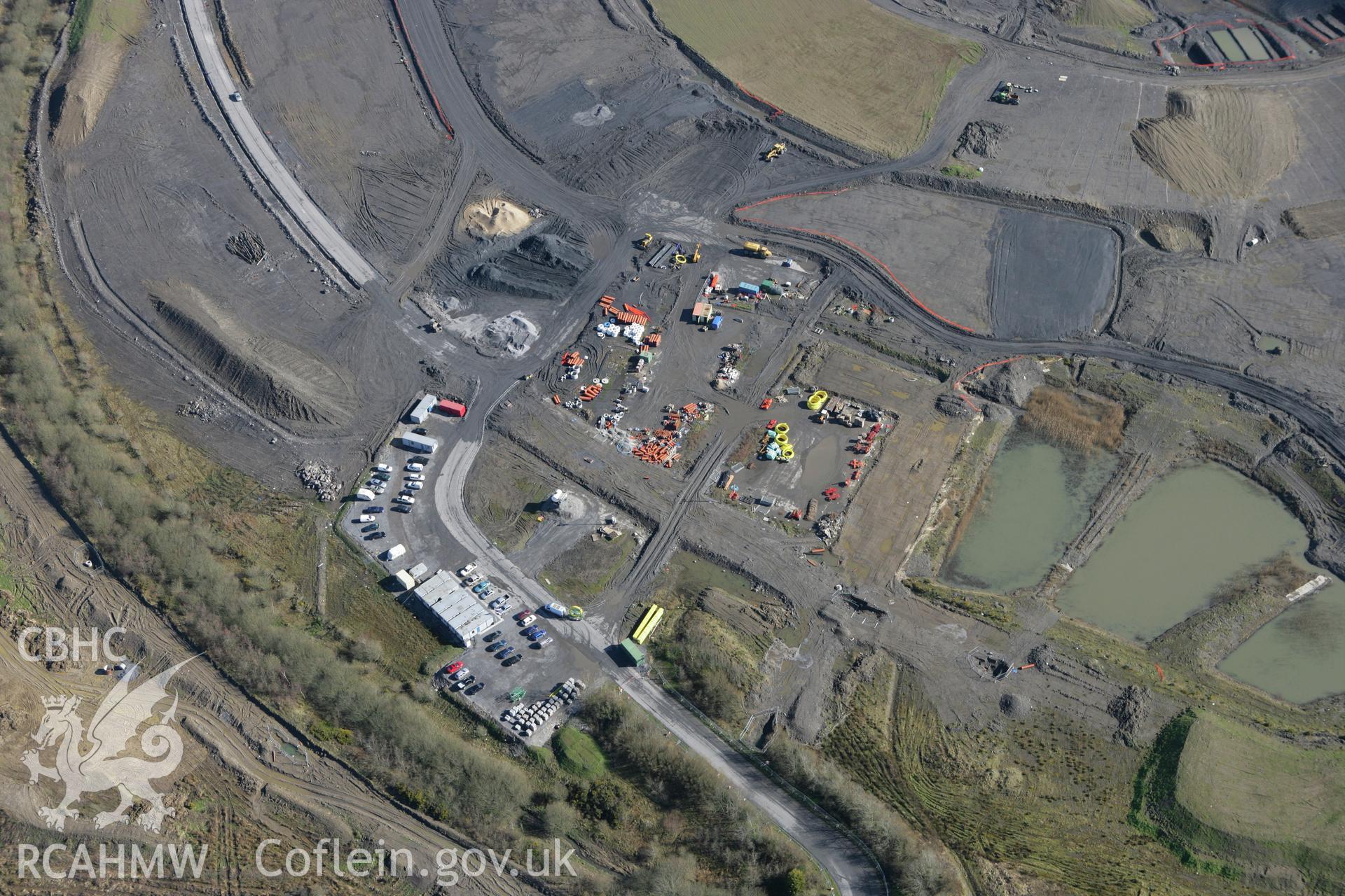 RCAHMW colour oblique photograph of Ffos Las Racecourse, during constuction. Taken by Toby Driver on 04/03/2008.