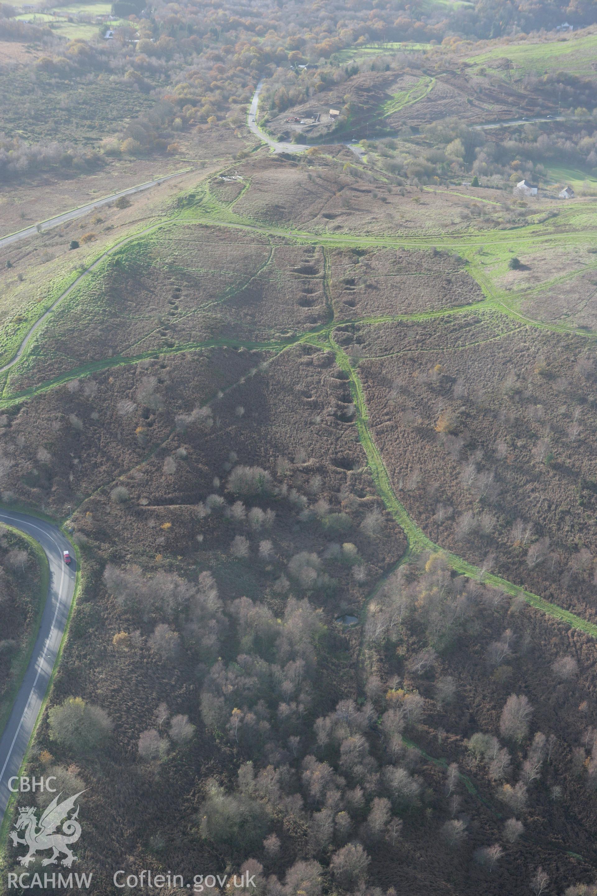 RCAHMW colour oblique photograph of Caerphilly Common Mining Works. Taken by Toby Driver on 12/11/2008.