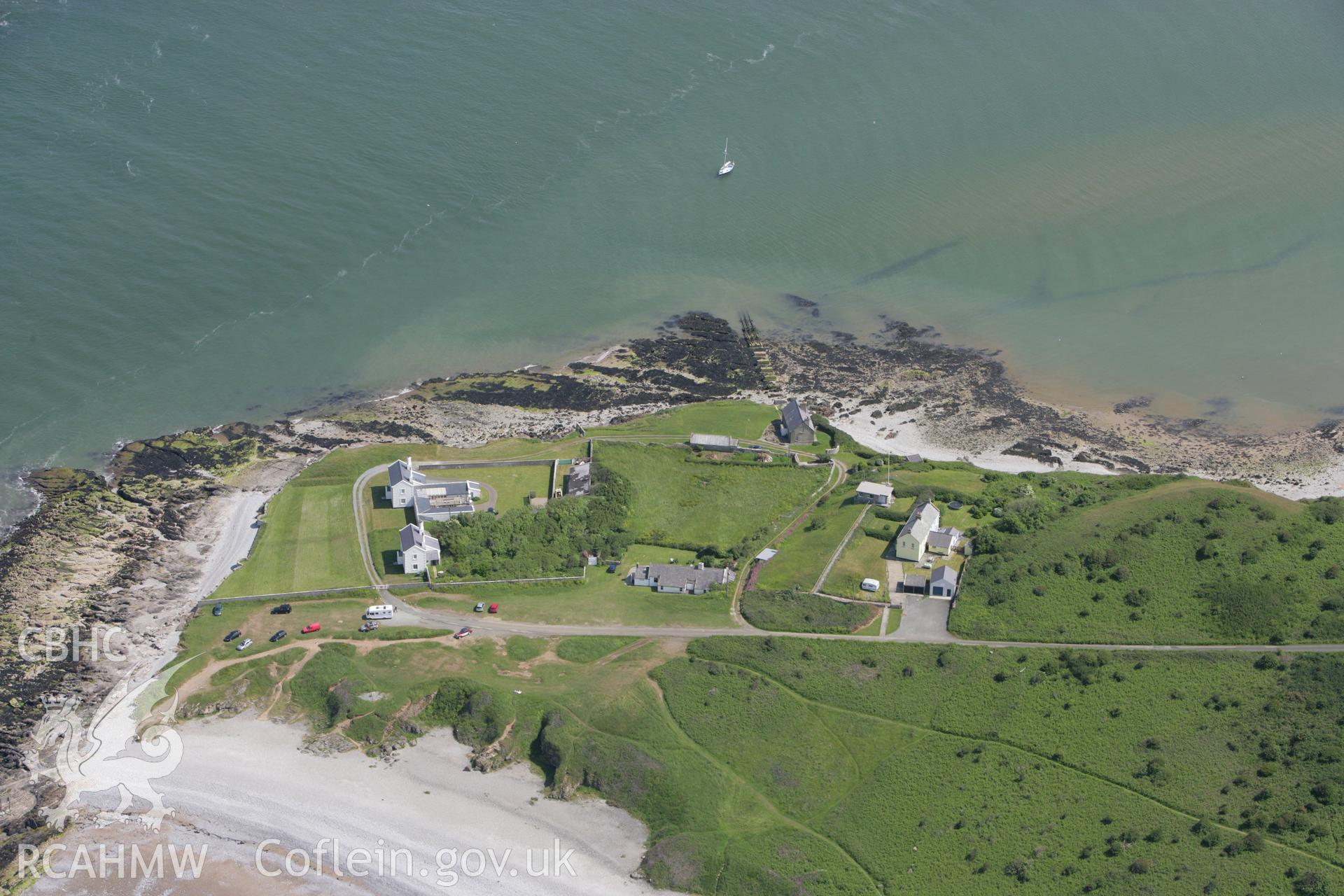RCAHMW colour oblique photograph of Pilot's Cottages (Customs Houses), Black Point. Taken by Toby Driver on 13/06/2008.