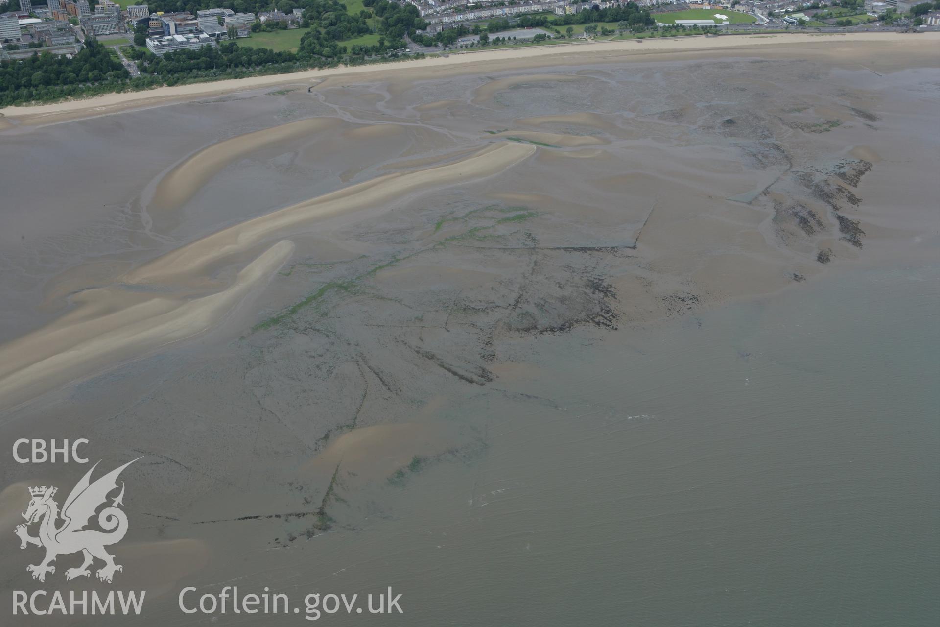 RCAHMW colour oblique photograph of Swansea Bay Fish Traps 4, 5, 7, 6 and 27. Taken by Toby Driver on 20/06/2008.