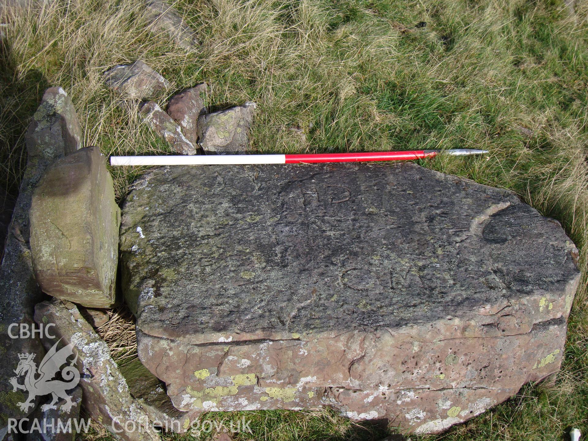 Digital colour photograph of Twyn Mwyalchod boundary stone III taken on 16/10/2008 by R.P.Sambrook during the Brecon Beacons (east) Uplands Survey undertaken by Trysor.