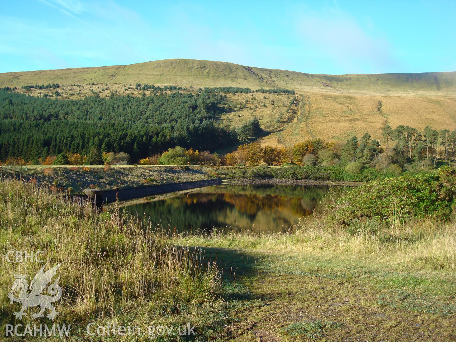 Digital colour photograph of Lower Neuadd Reservoir dam taken on 17/10/2008 by R.P.Sambrook during the Brecon Beacons (east) Uplands Survey undertaken by Trysor.