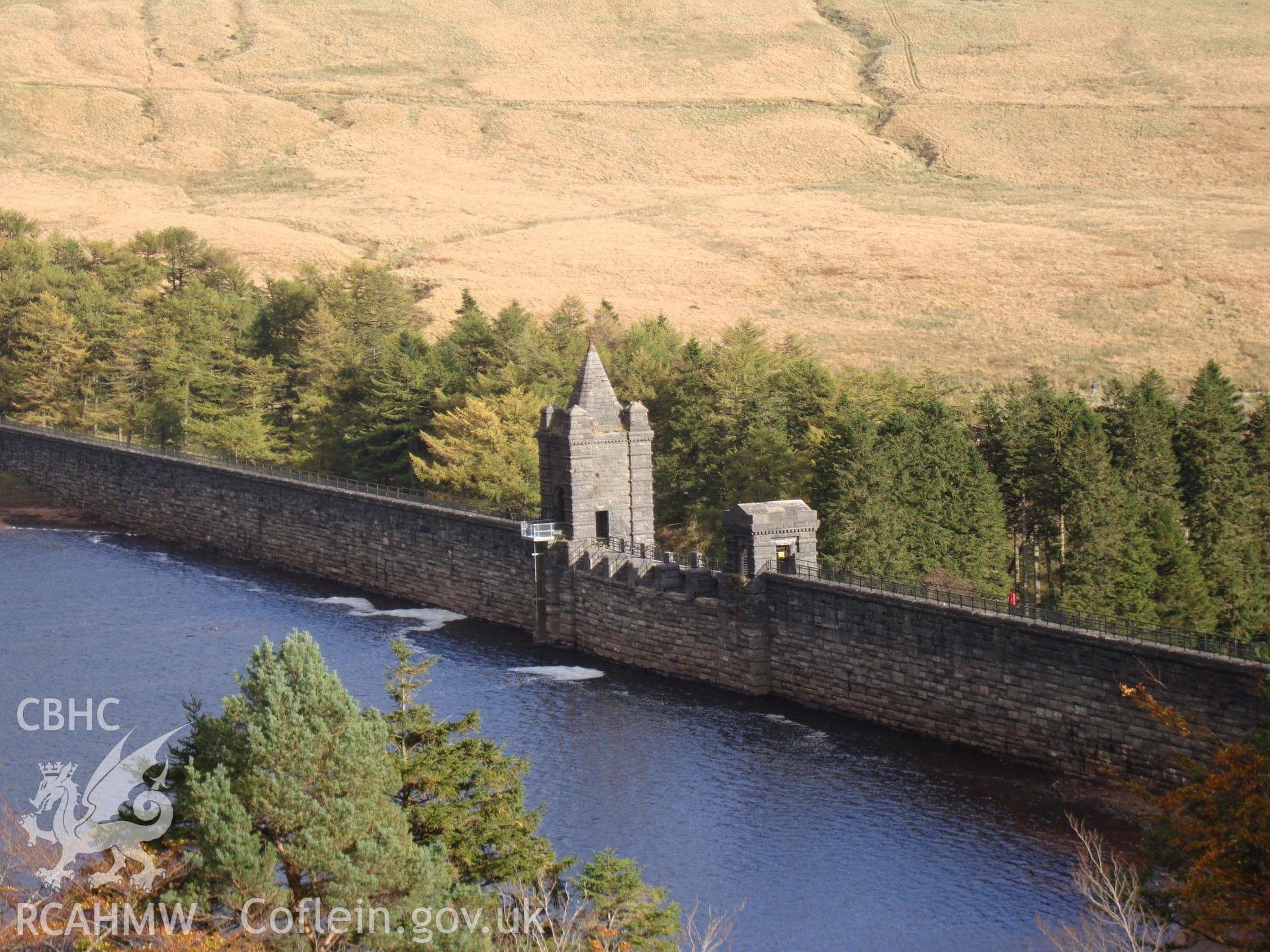 Digital colour photograph of Upper Neuadd dam taken on 16/10/2008 by R.P.Sambrook during the Brecon Beacons (east) Uplands Survey undertaken by Trysor.