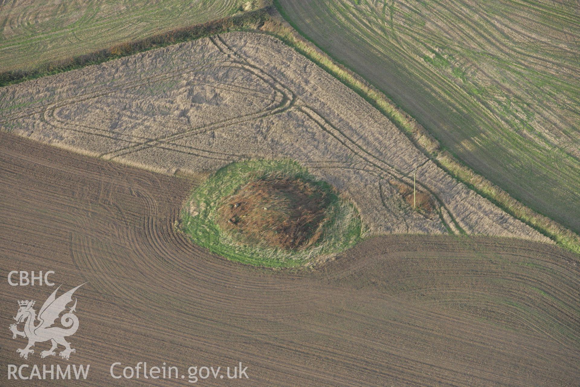RCAHMW colour oblique photograph of Mynydd Herbert Round Barrow. Taken by Toby Driver on 12/11/2008.