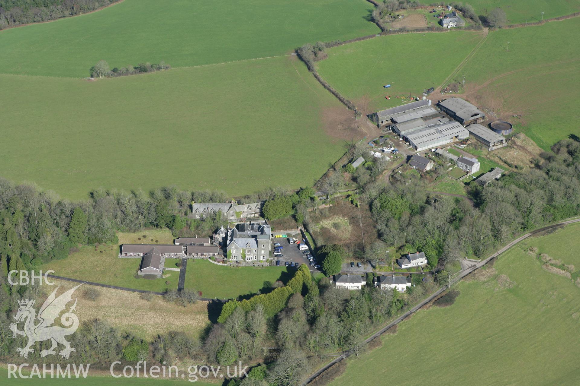 RCAHMW colour oblique photograph of Coombe House. Taken by Toby Driver on 04/03/2008.