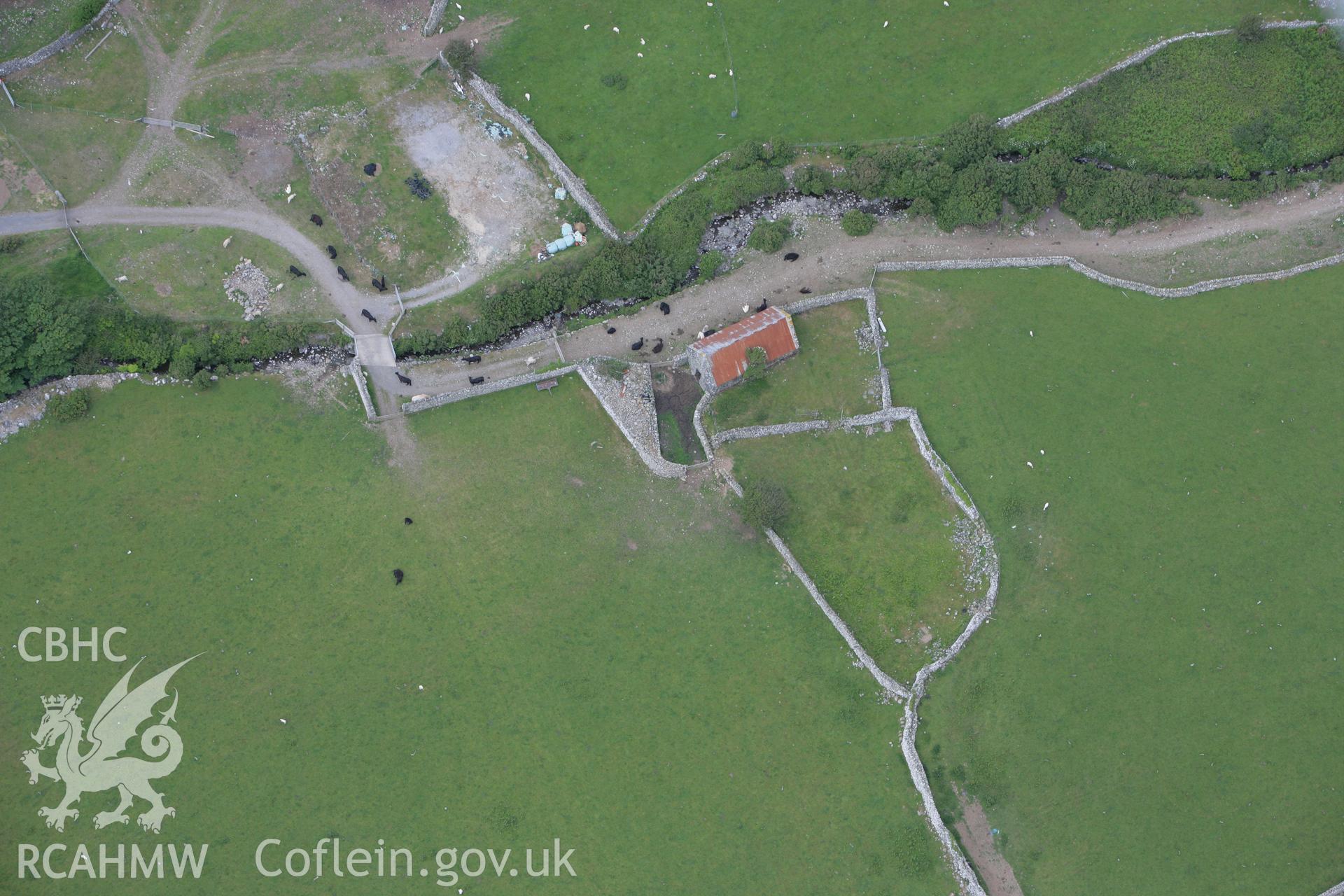 RCAHMW colour oblique photograph of Egrin Abbey Field Barn, Llanaber. Taken by Toby Driver on 13/06/2008.