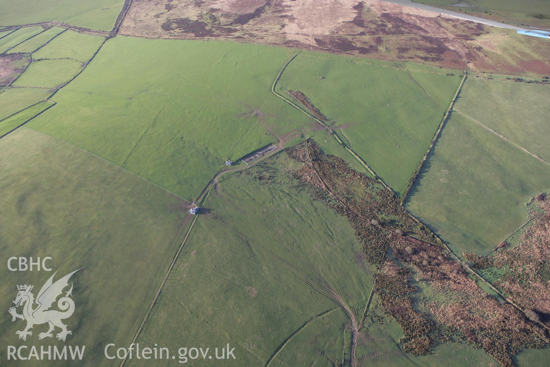 RCAHMW colour oblique photograph of Mynydd Tre-Newydd Drainage System. Taken by Toby Driver on 15/12/2008.