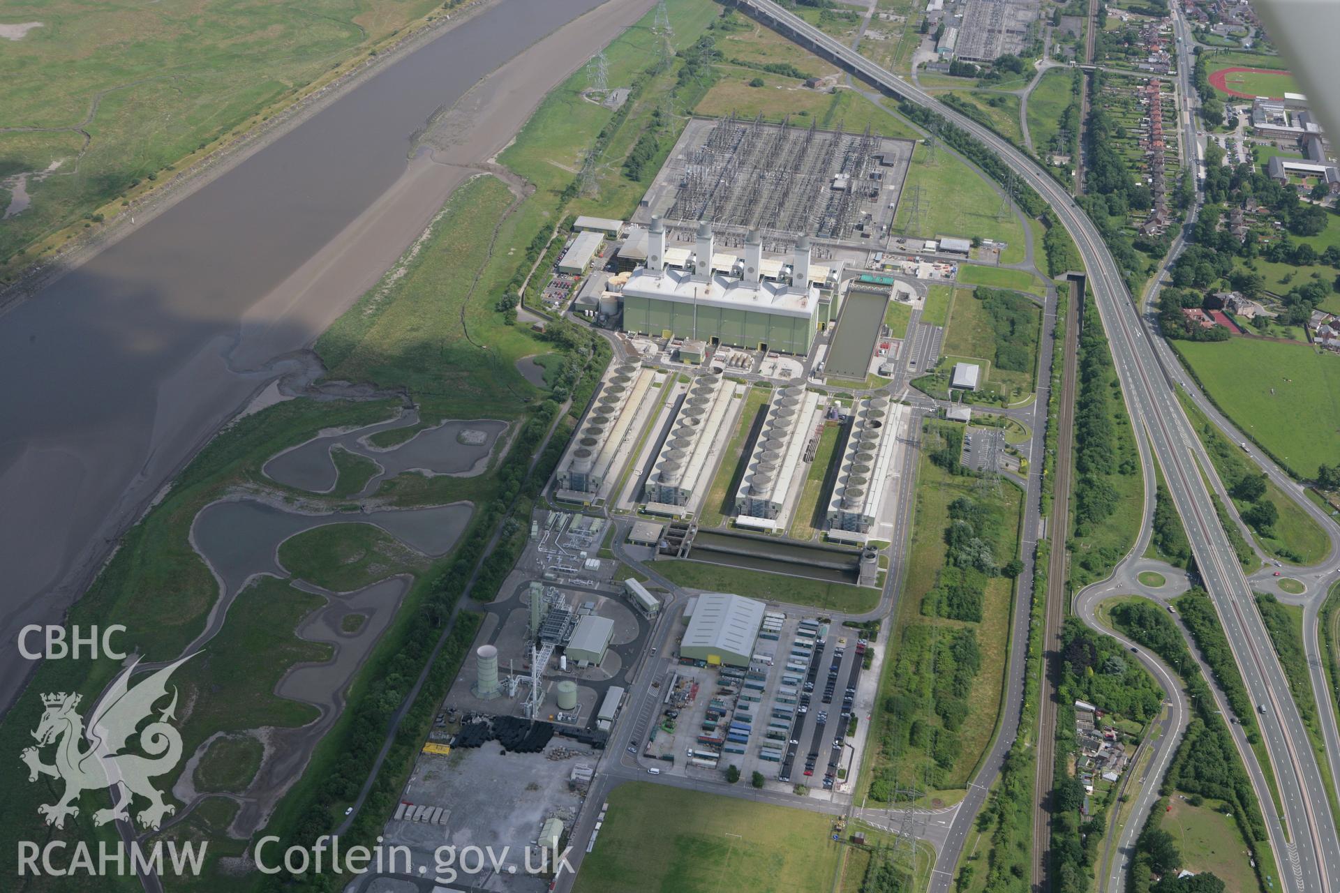 RCAHMW colour oblique photograph of Connah's Quay Power Station. Taken by Toby Driver on 01/07/2008.