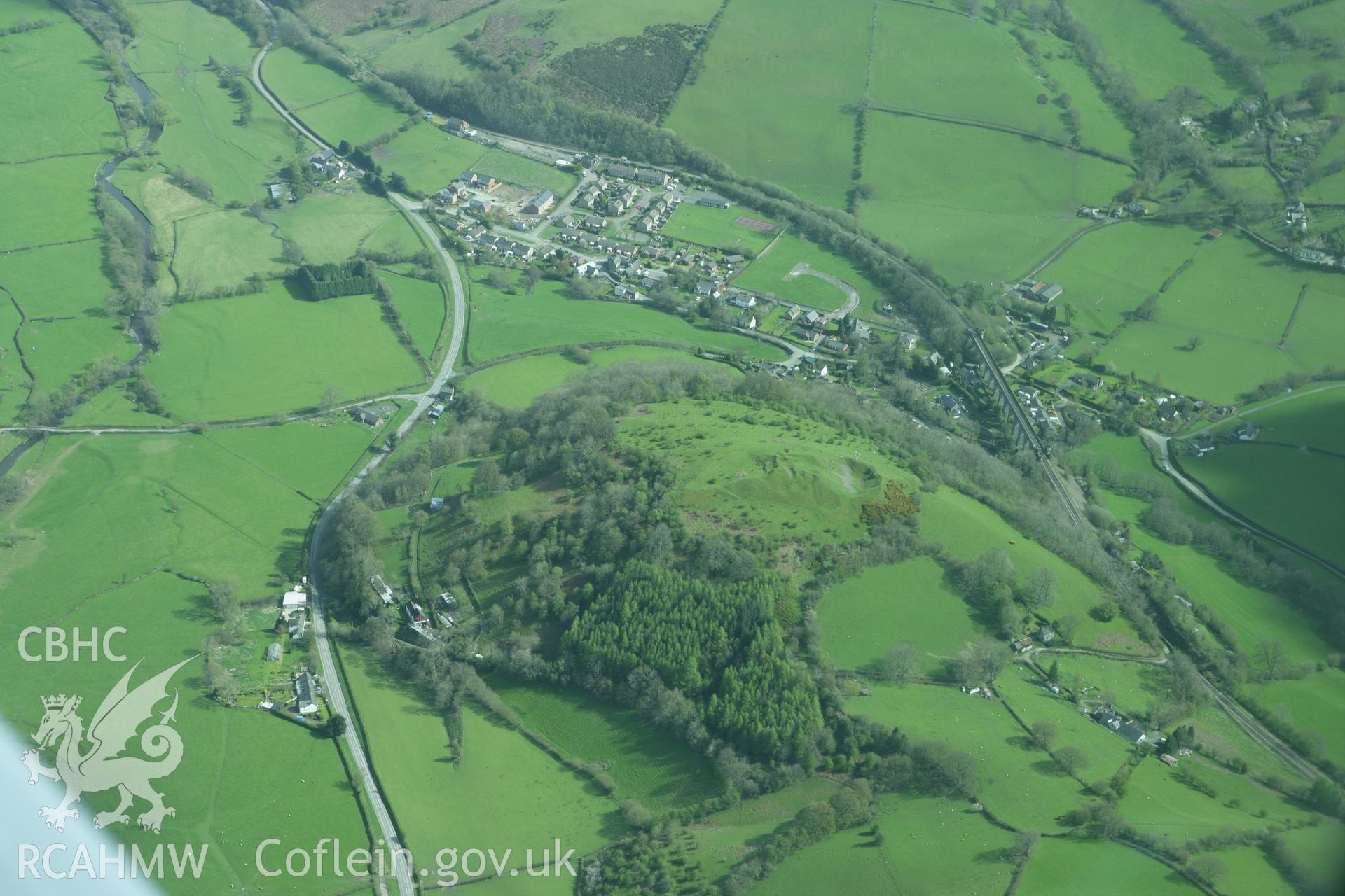 RCAHMW colour oblique photograph of Knucklas Castle. Taken by Toby Driver on 02/05/2008.
