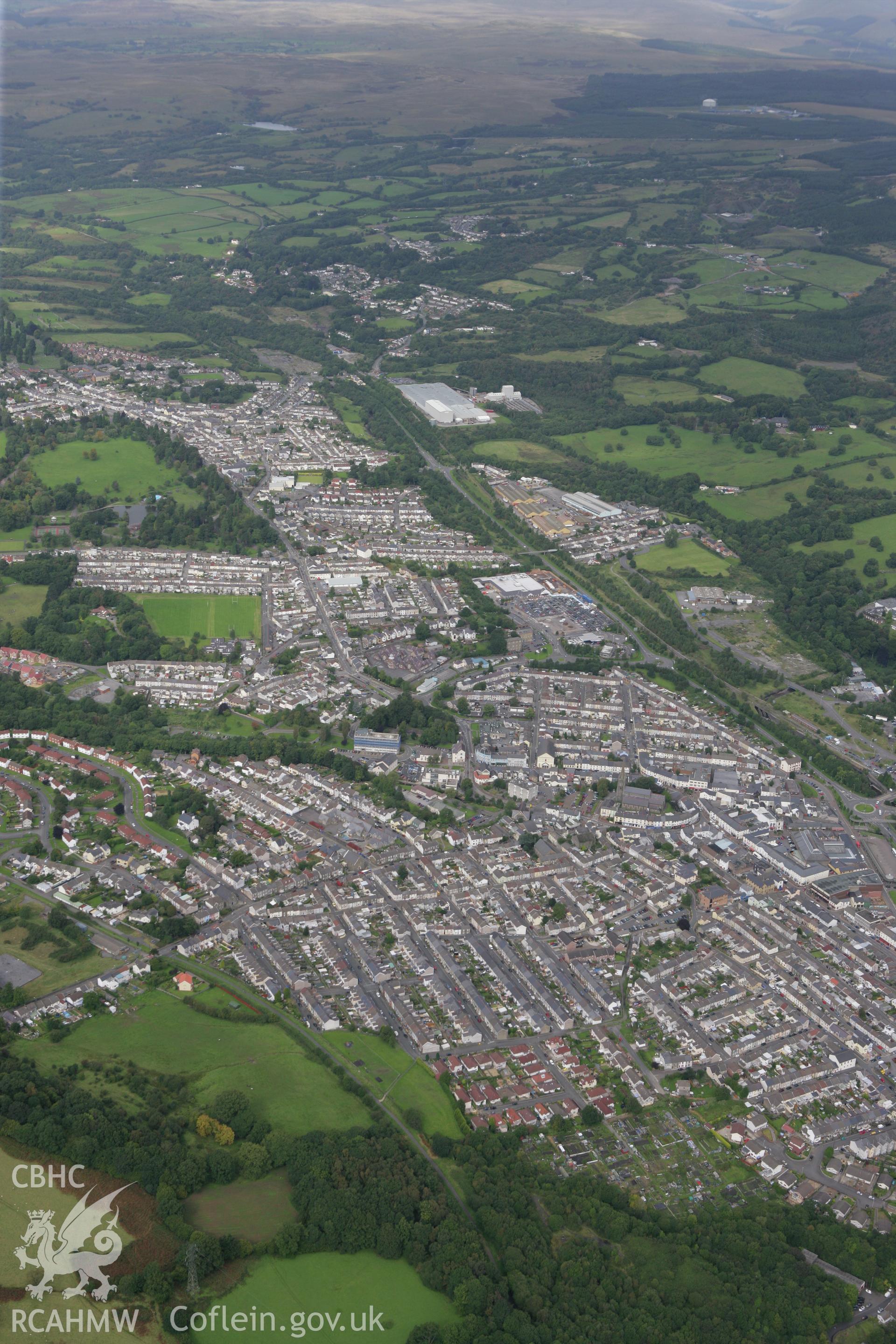 RCAHMW colour oblique photograph of Aberdare townscape, from the south-east. Taken by Toby Driver on 12/09/2008.