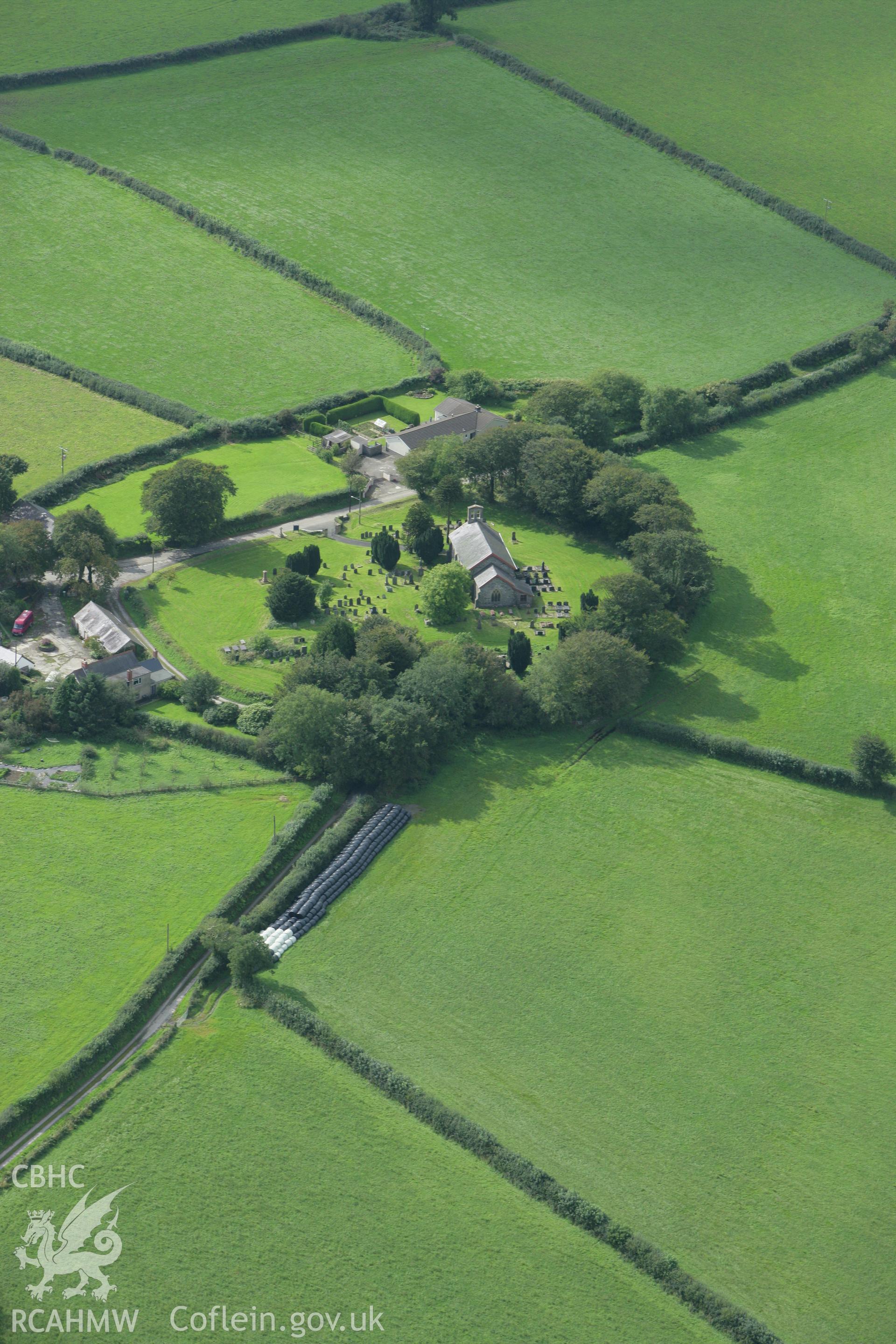 RCAHMW colour oblique photograph of St Gwinio's Church, Llanwinio. Taken by Toby Driver on 12/09/2008.