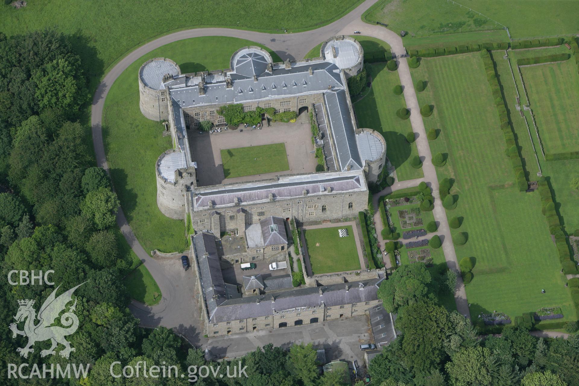 RCAHMW colour oblique photograph of Chirk Castle and gardens. Taken by Toby Driver on 01/07/2008.
