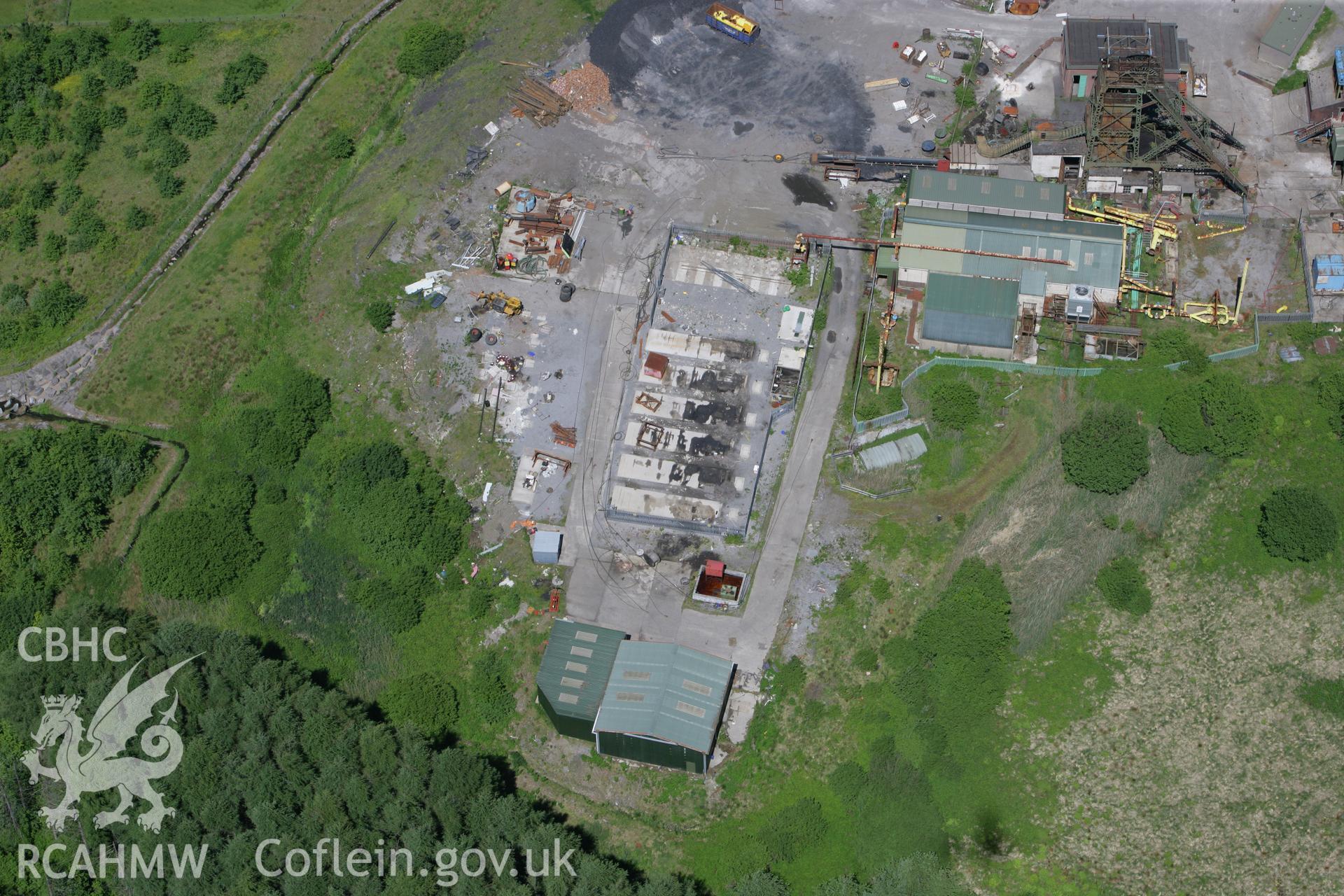 RCAHMW colour oblique photograph of Tower Colliery Headframe and Engine House, prior to demolition. Taken by Toby Driver on 09/06/2008.
