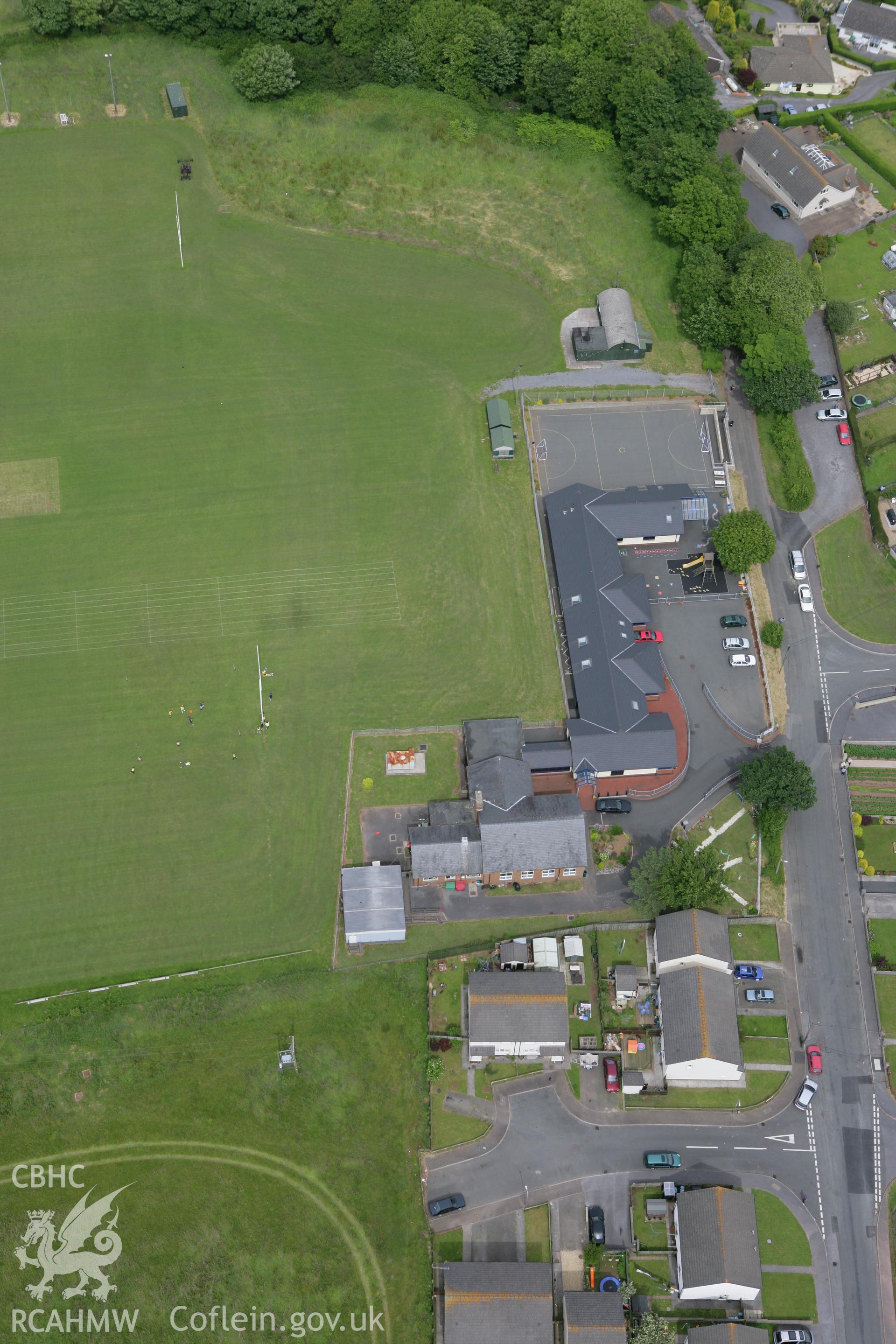 RCAHMW colour oblique photograph of Laugharne School. Taken by Toby Driver on 20/06/2008.