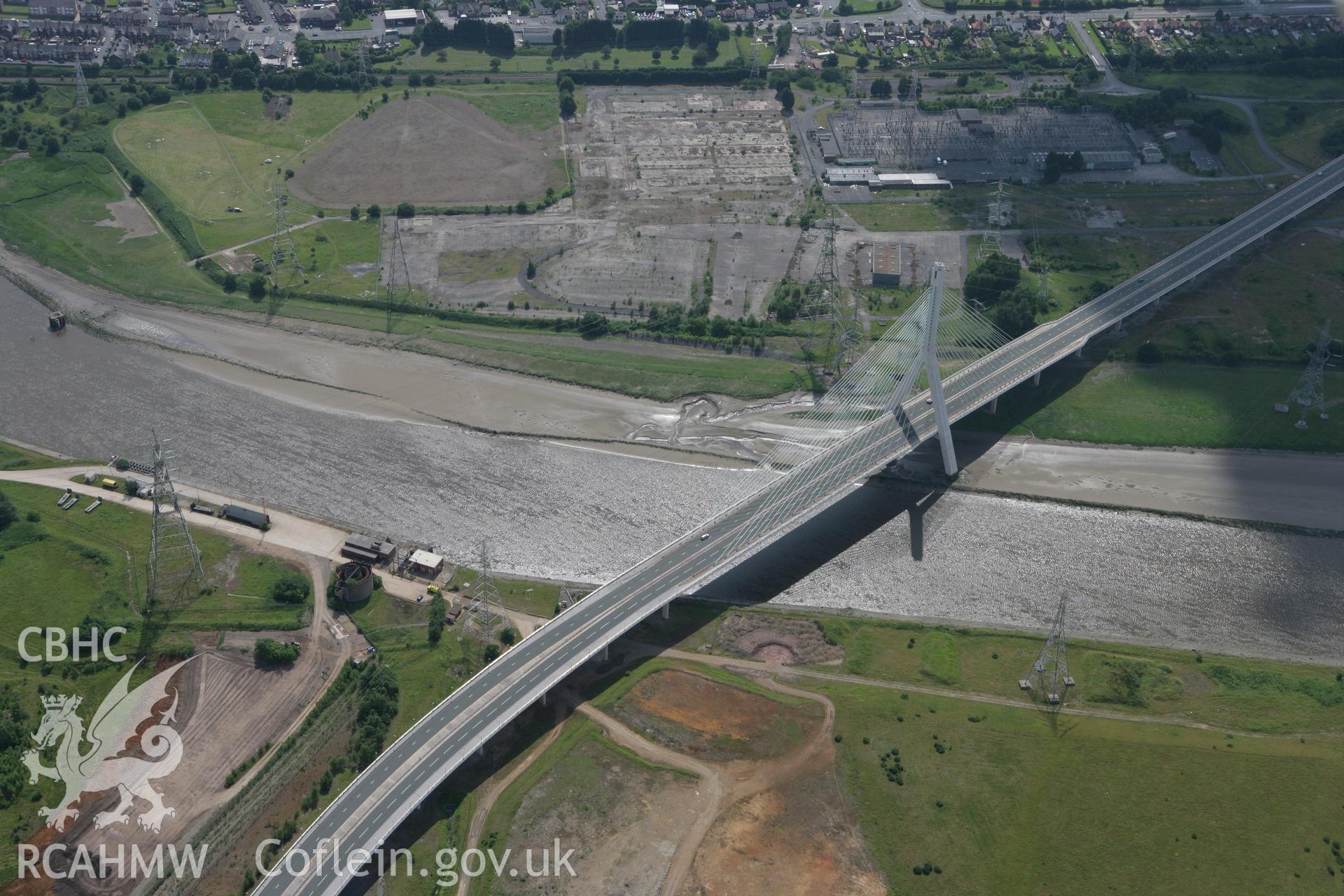 RCAHMW colour oblique photograph of Connah's Quay Road Bridge. Taken by Toby Driver on 01/07/2008.