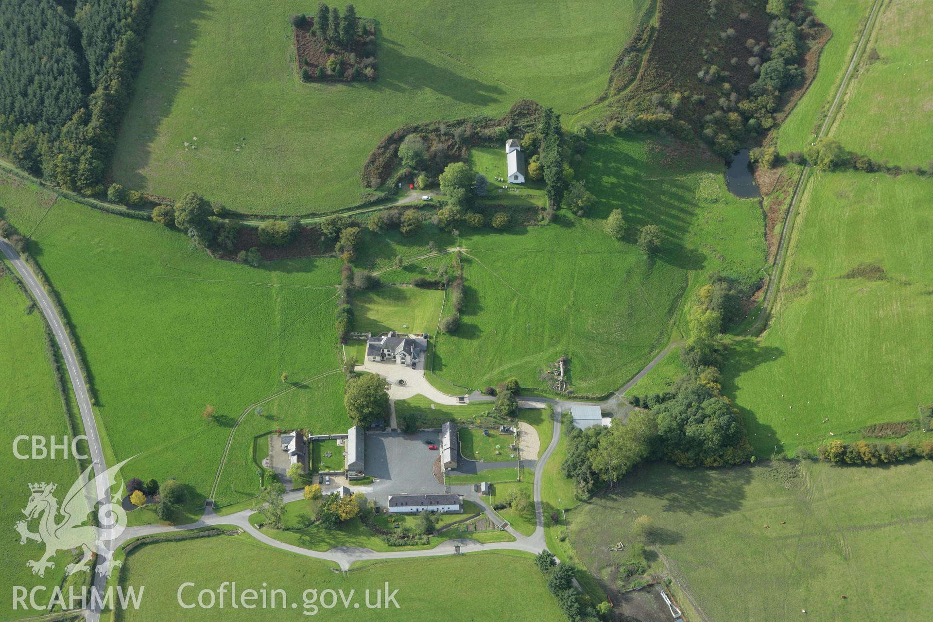 RCAHMW colour oblique photograph of St Mary's Church, Pilleth, with earthworks. Taken by Toby Driver on 10/10/2008.